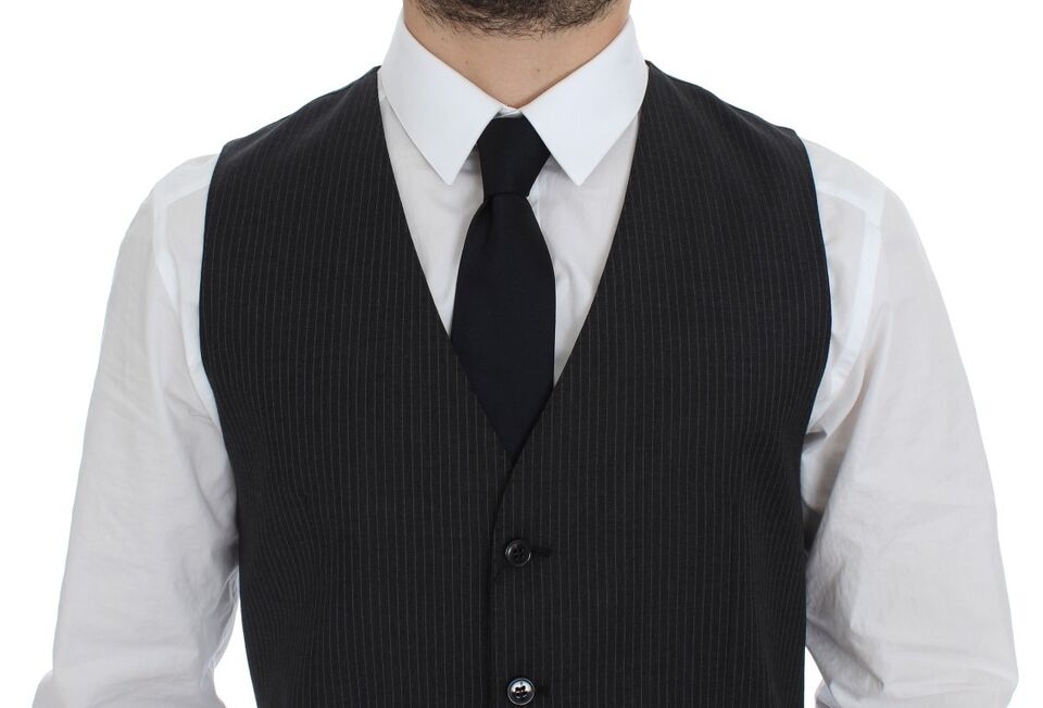 Dolce & Gabbana Elegant Gray Striped Dress Vest