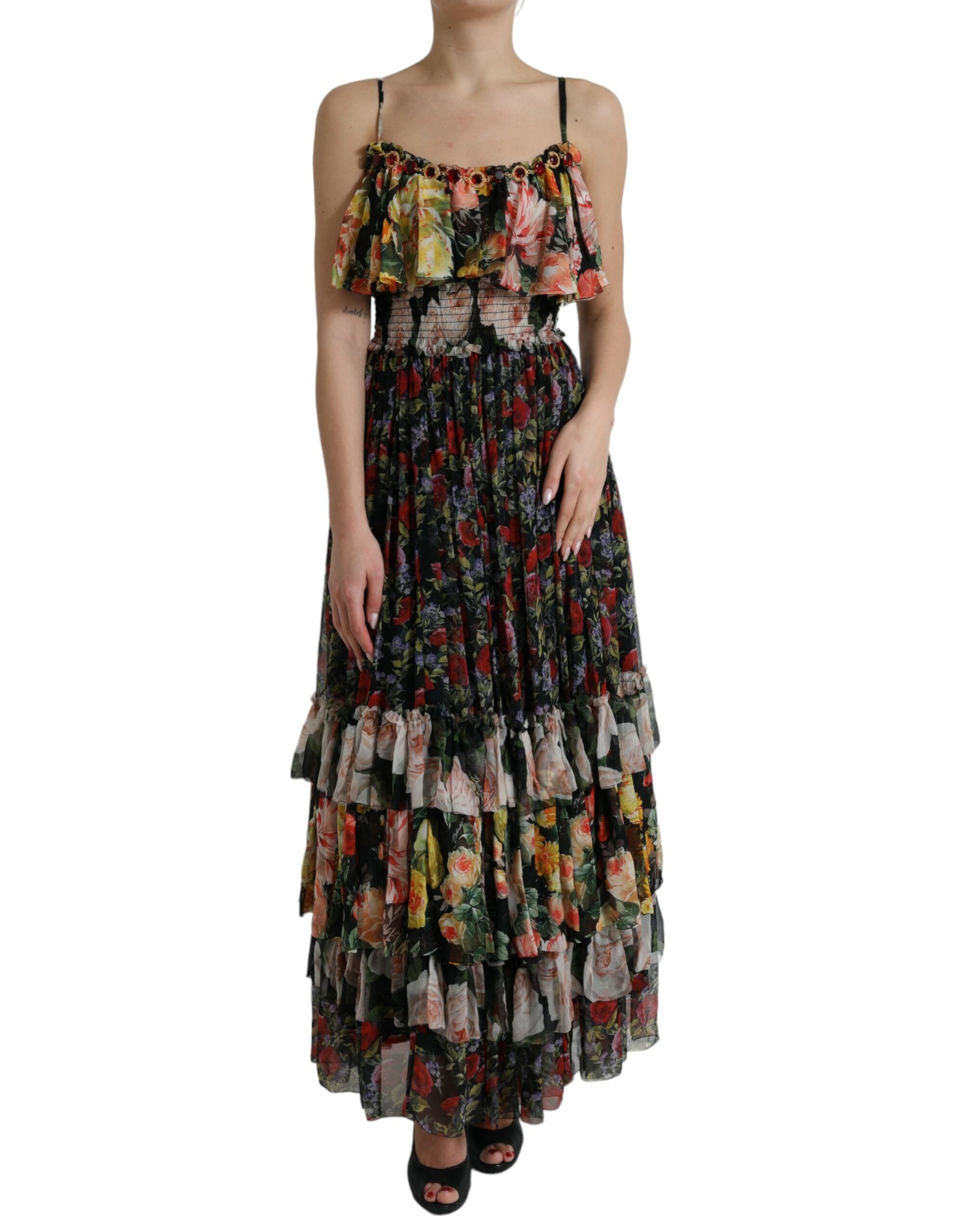 Вибрираща копринена макси рокля на цветя Dolce &amp; Gabbana
