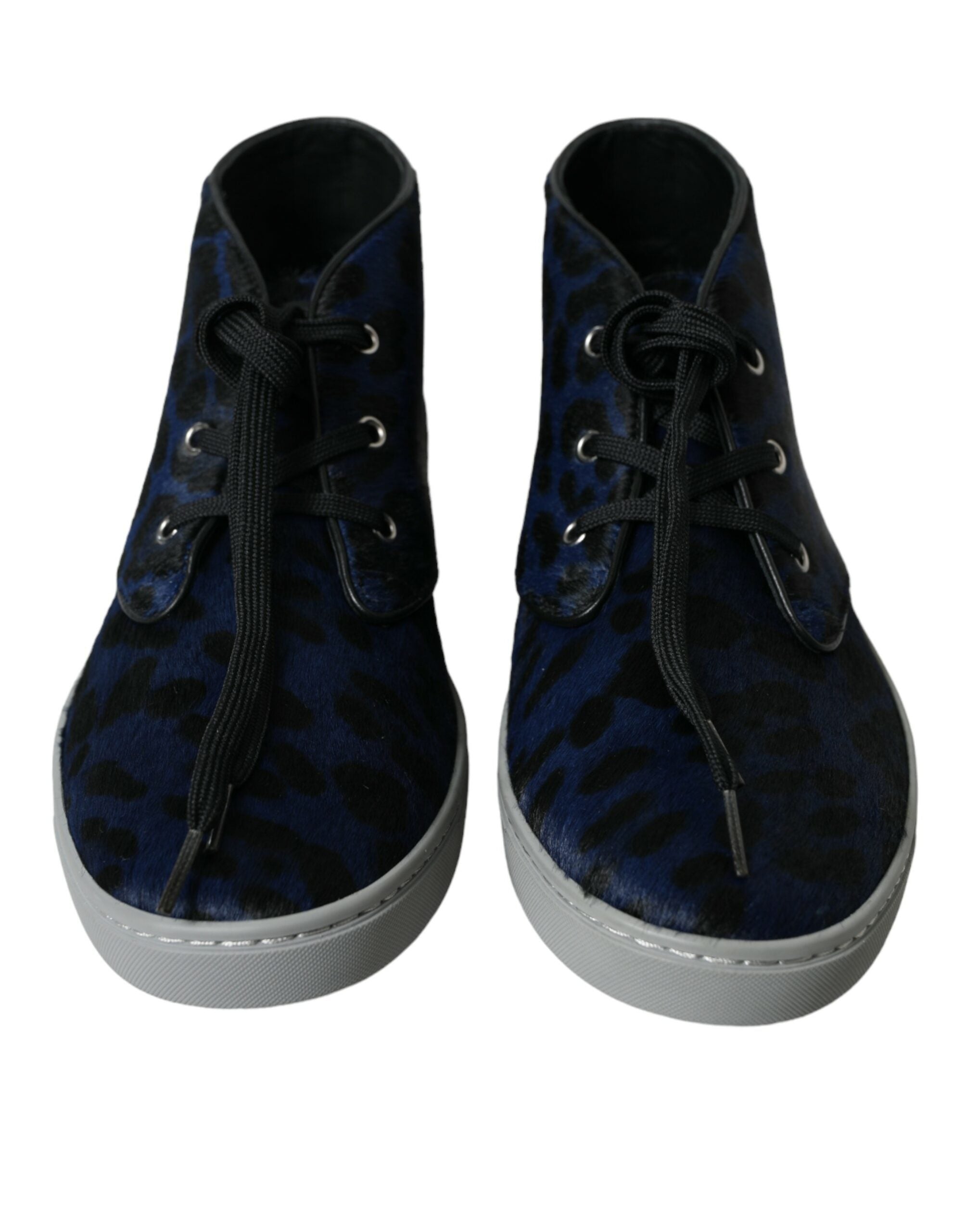 Мъжки високи кецове в тъмно синьо Dolce & Gabbana Men’s Chic Blue Leopard Print Mid-Top Sneakers