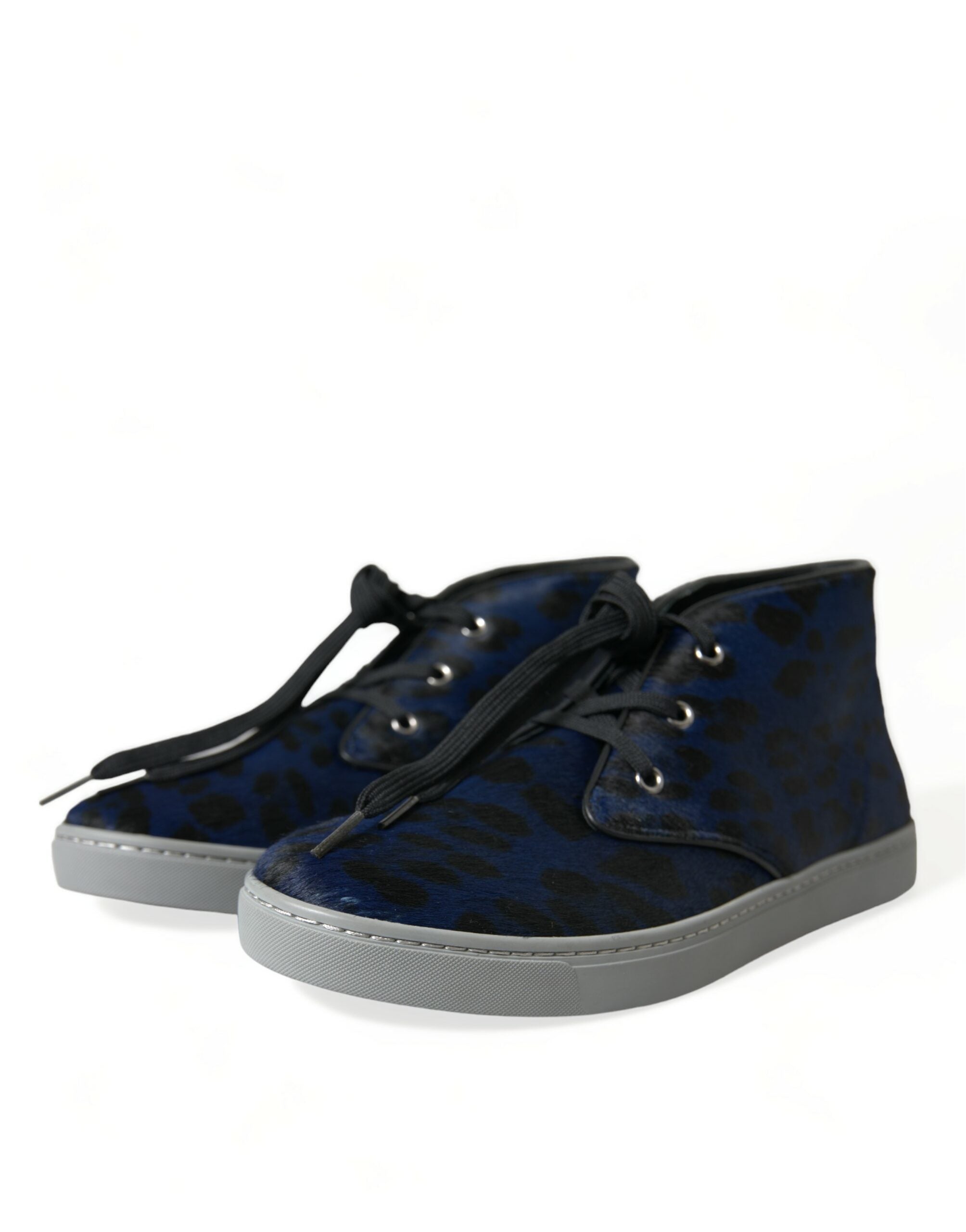 Мъжки високи кецове в тъмно синьо Dolce & Gabbana Men’s Chic Blue Leopard Print Mid-Top Sneakers