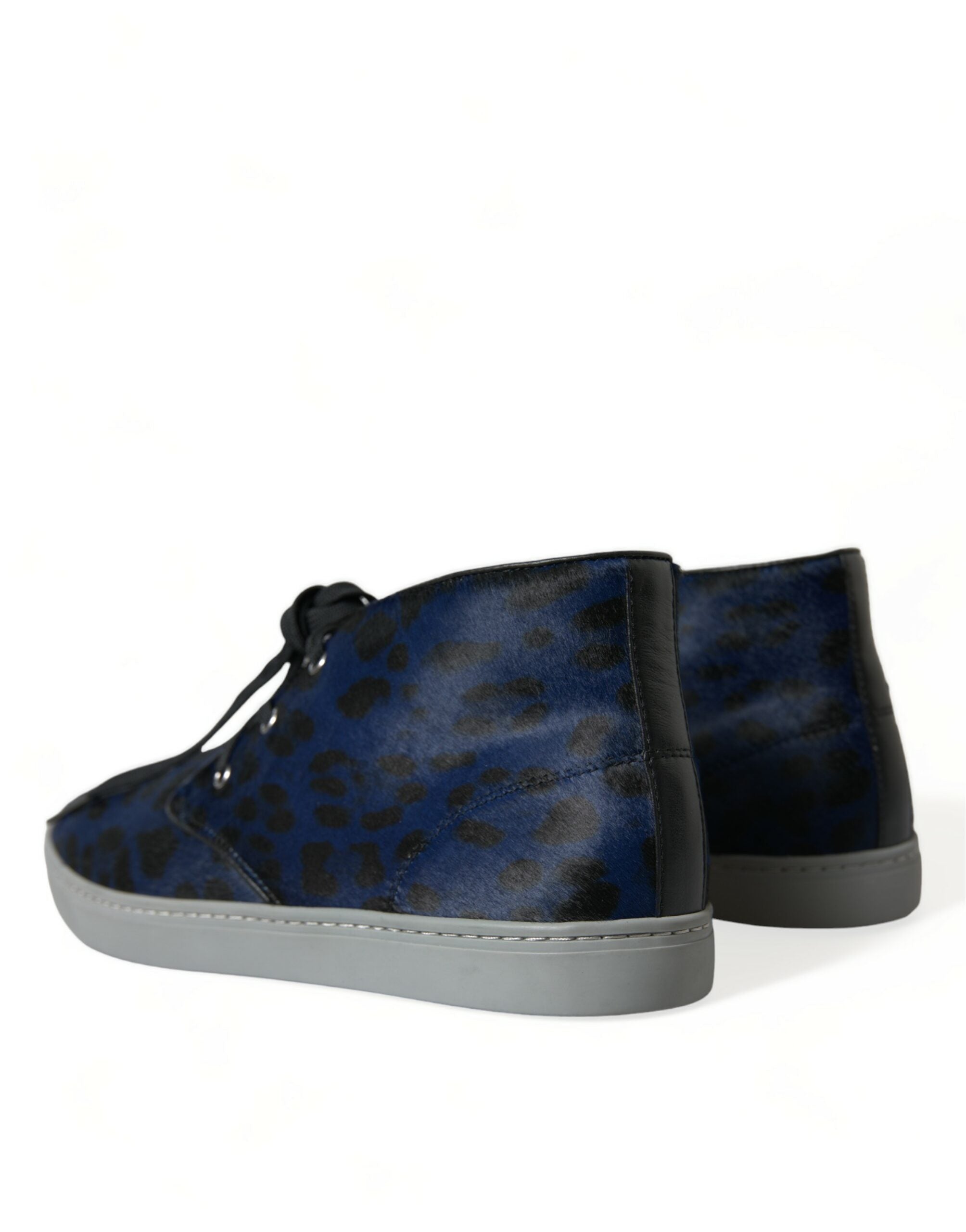 Мъжки високи кецове в тъмно синьо Dolce & Gabbana Men’s Chic Blue Leopard Print Mid-Top Sneakers