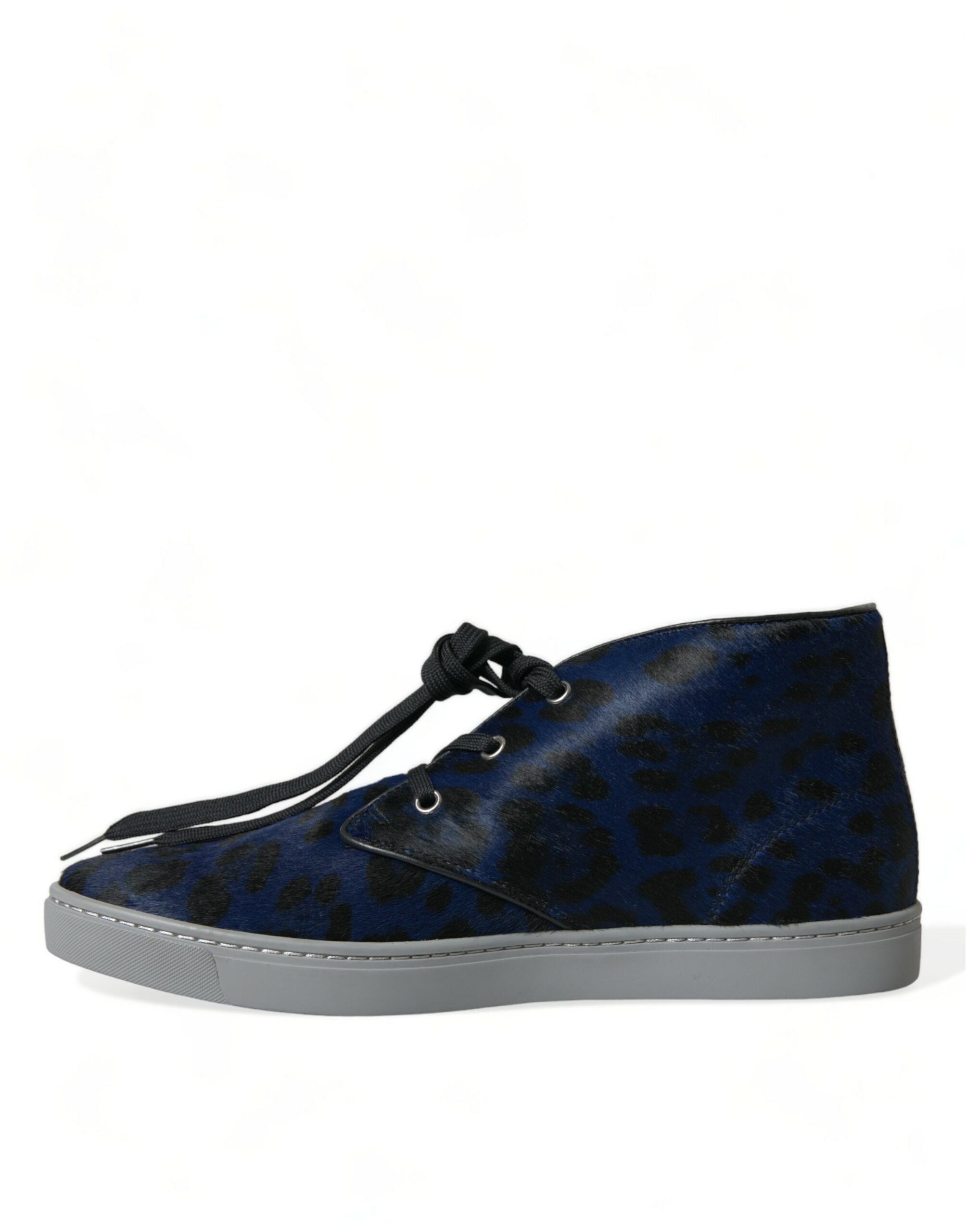 Мъжки високи кецове в тъмно синьо Dolce & Gabbana Men’s Chic Blue Leopard Print Mid-Top Sneakers