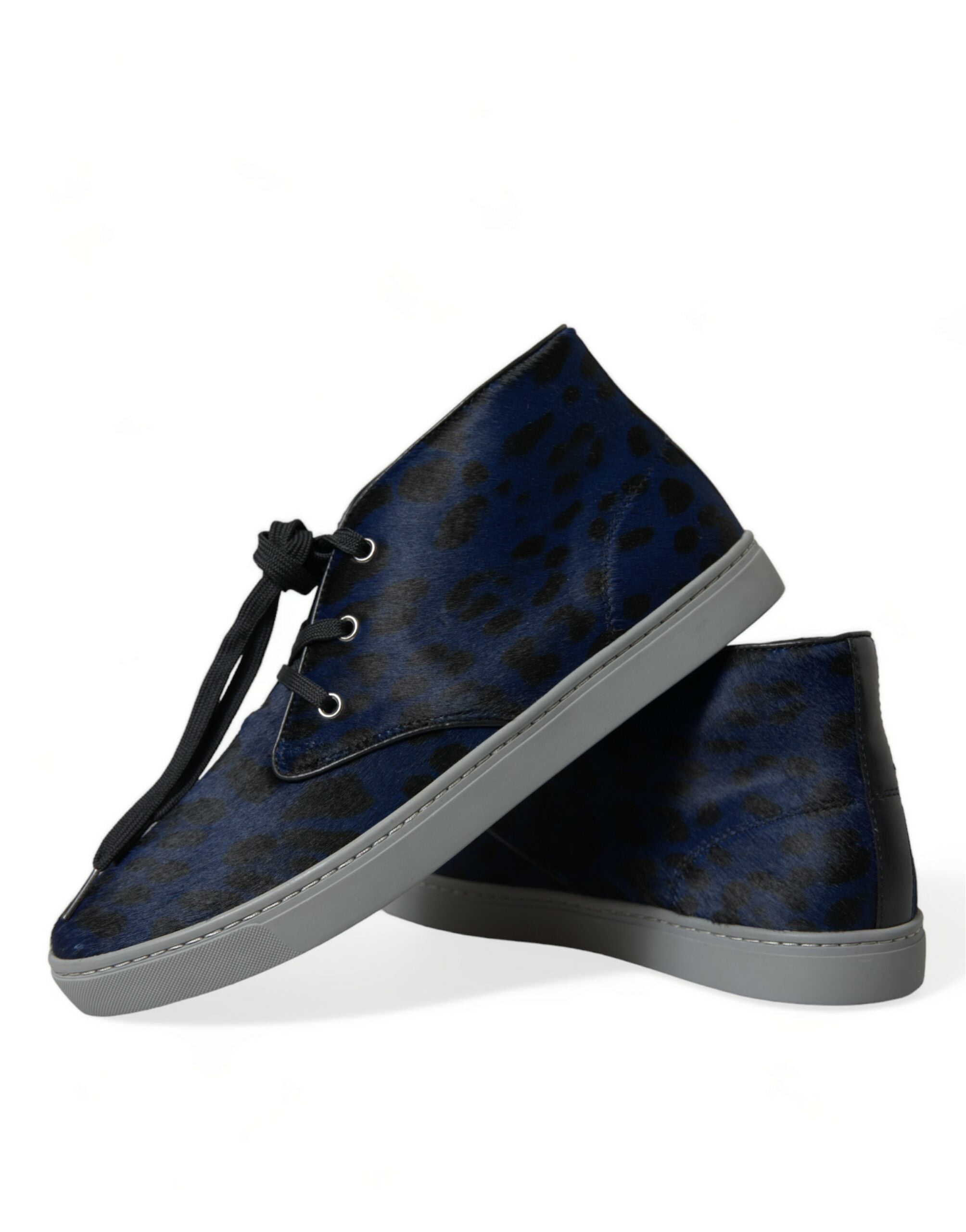 Мъжки високи кецове в тъмно синьо Dolce & Gabbana Men’s Chic Blue Leopard Print Mid-Top Sneakers