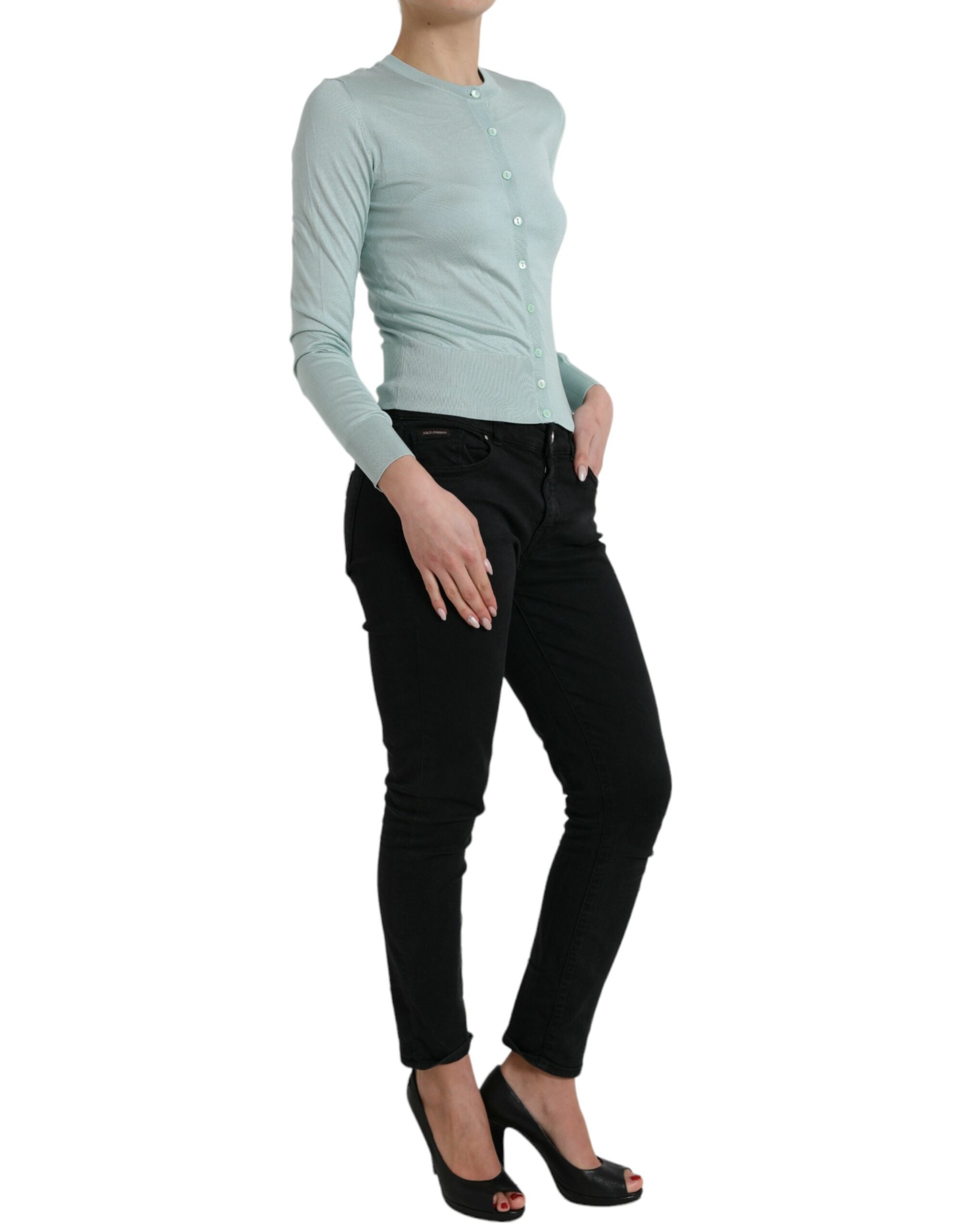 Елегантна светлосиня копринена жилетка Dolce &amp; Gabbana