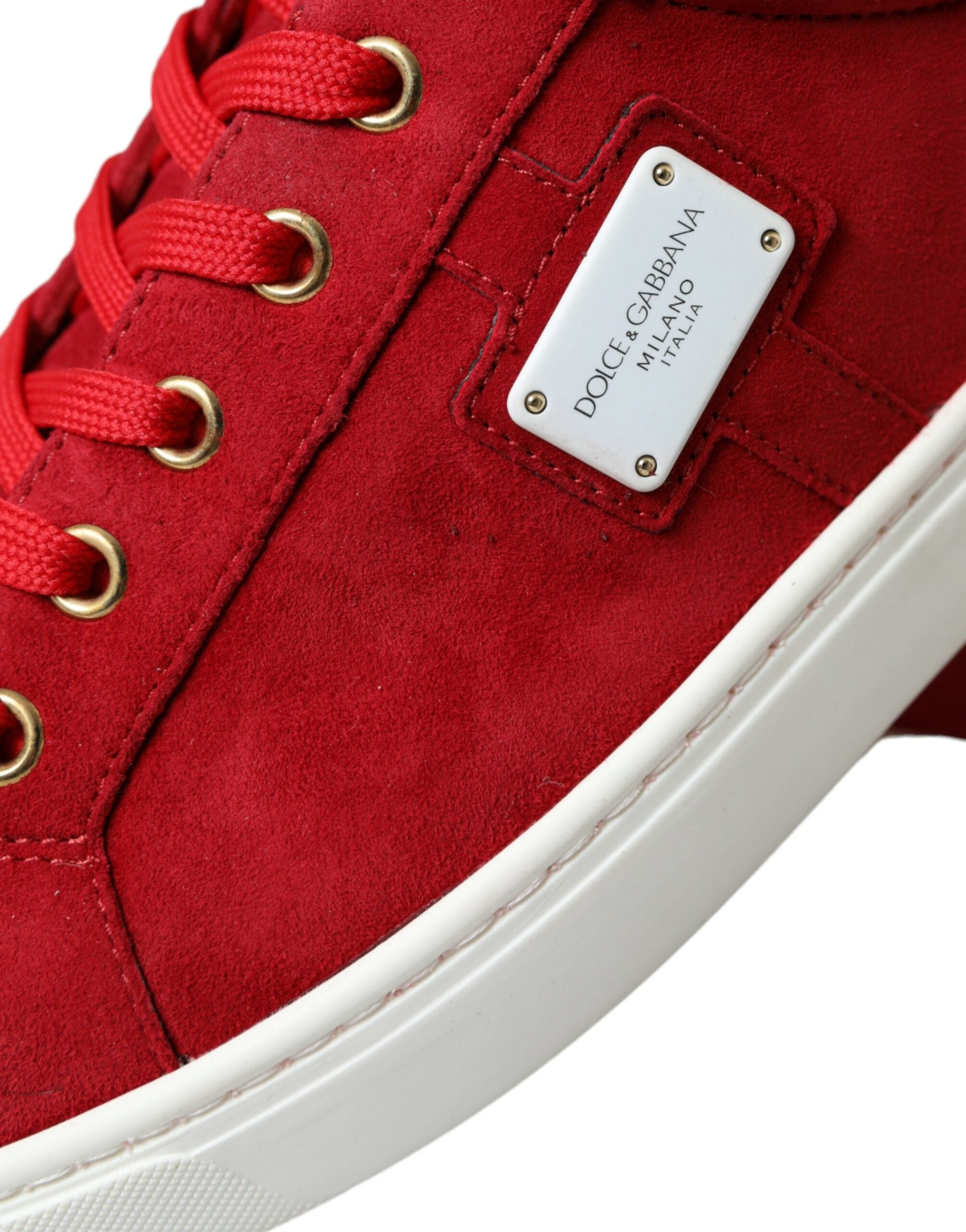 Мъжки червено бели кецове Dolce & Gabbana Elegant Red & White Leather Sneakers