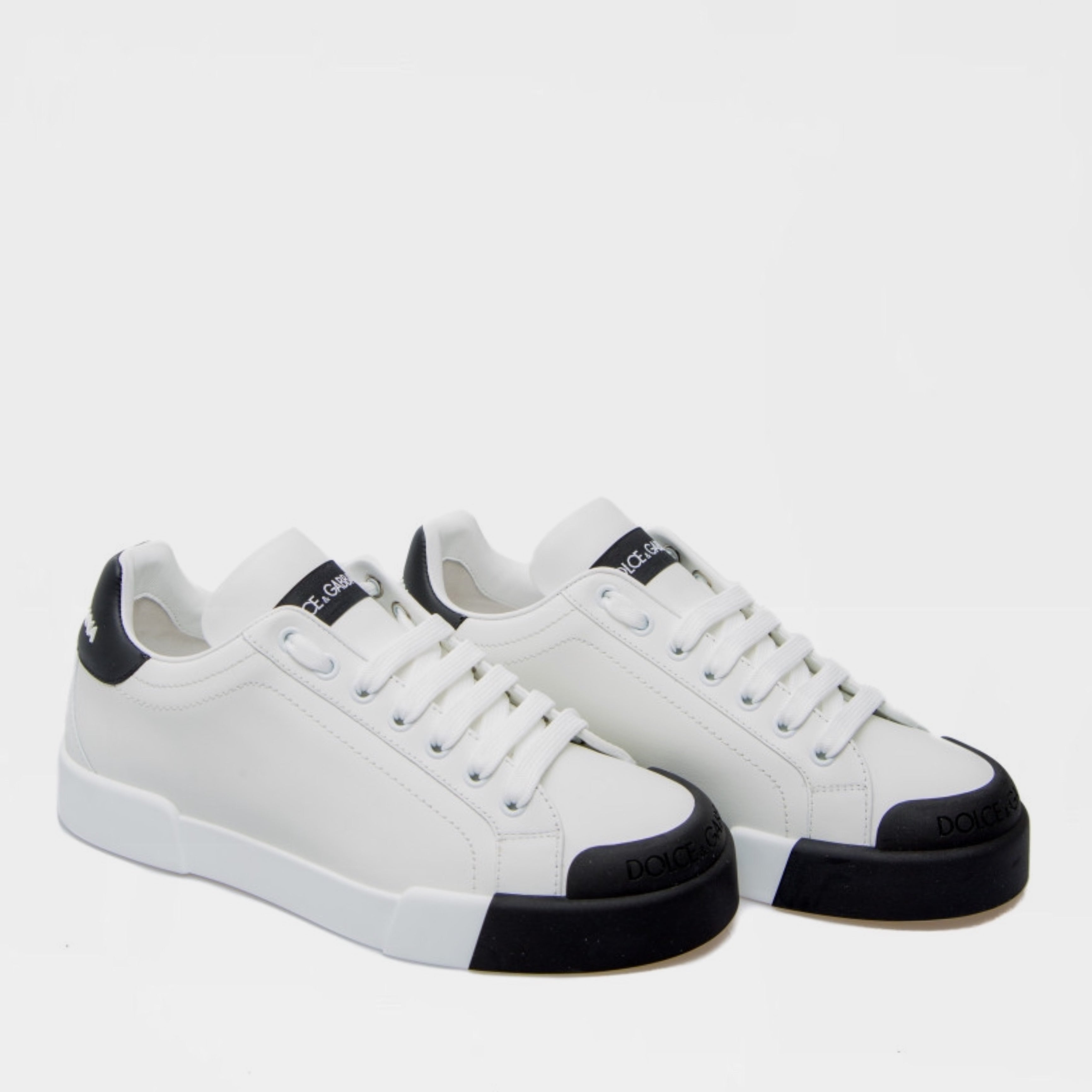 Мъжки луксозни кожени кецове в бяло и черно DOLCE & GABBANA Men’s Luxury White/Black Leather Portofino Sneakers