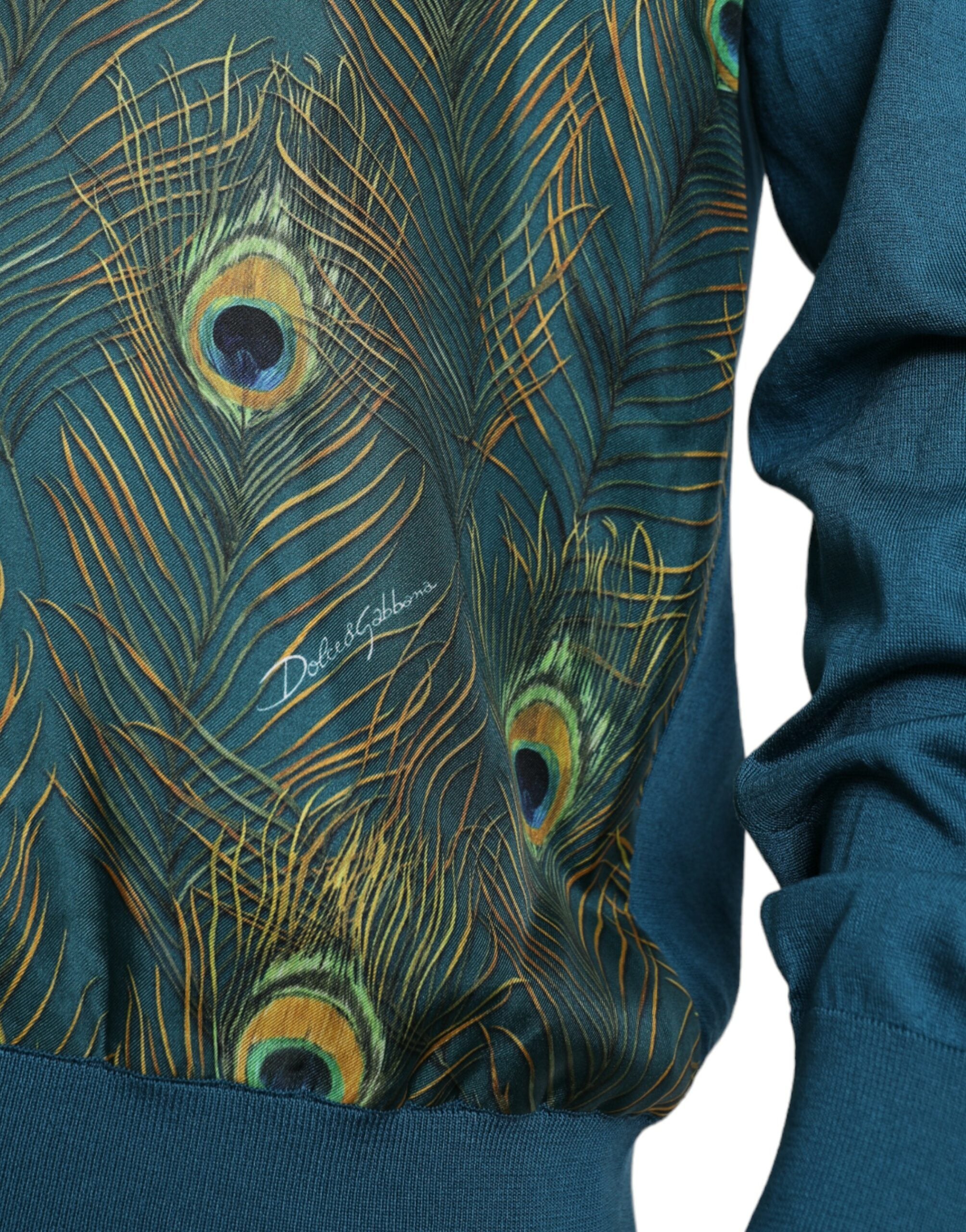 Копринен пуловер с V-образно деколте и паунови пера на Dolce &amp; Gabbana