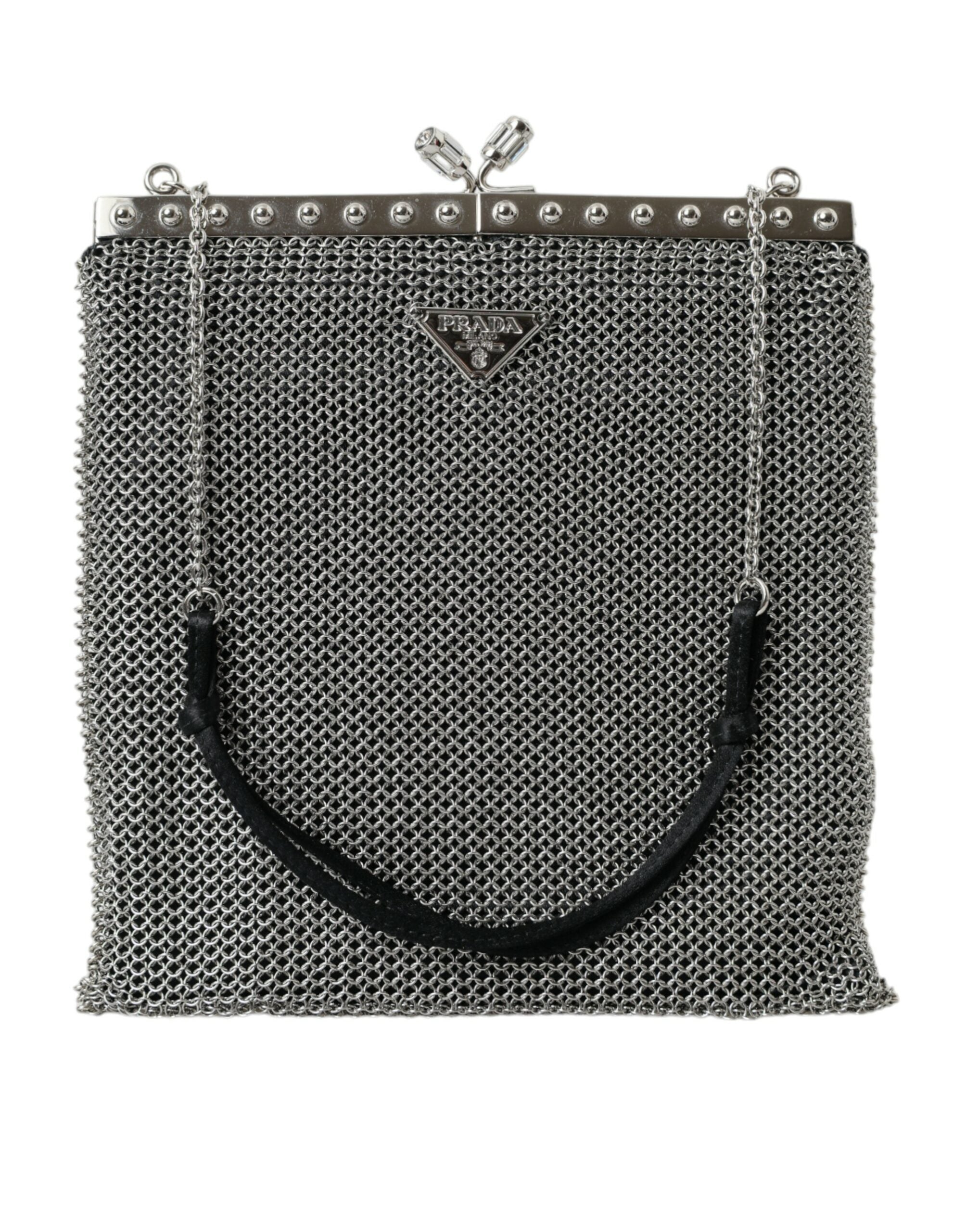 Prada Elegant Silver Mesh Shoulder Evening Bag