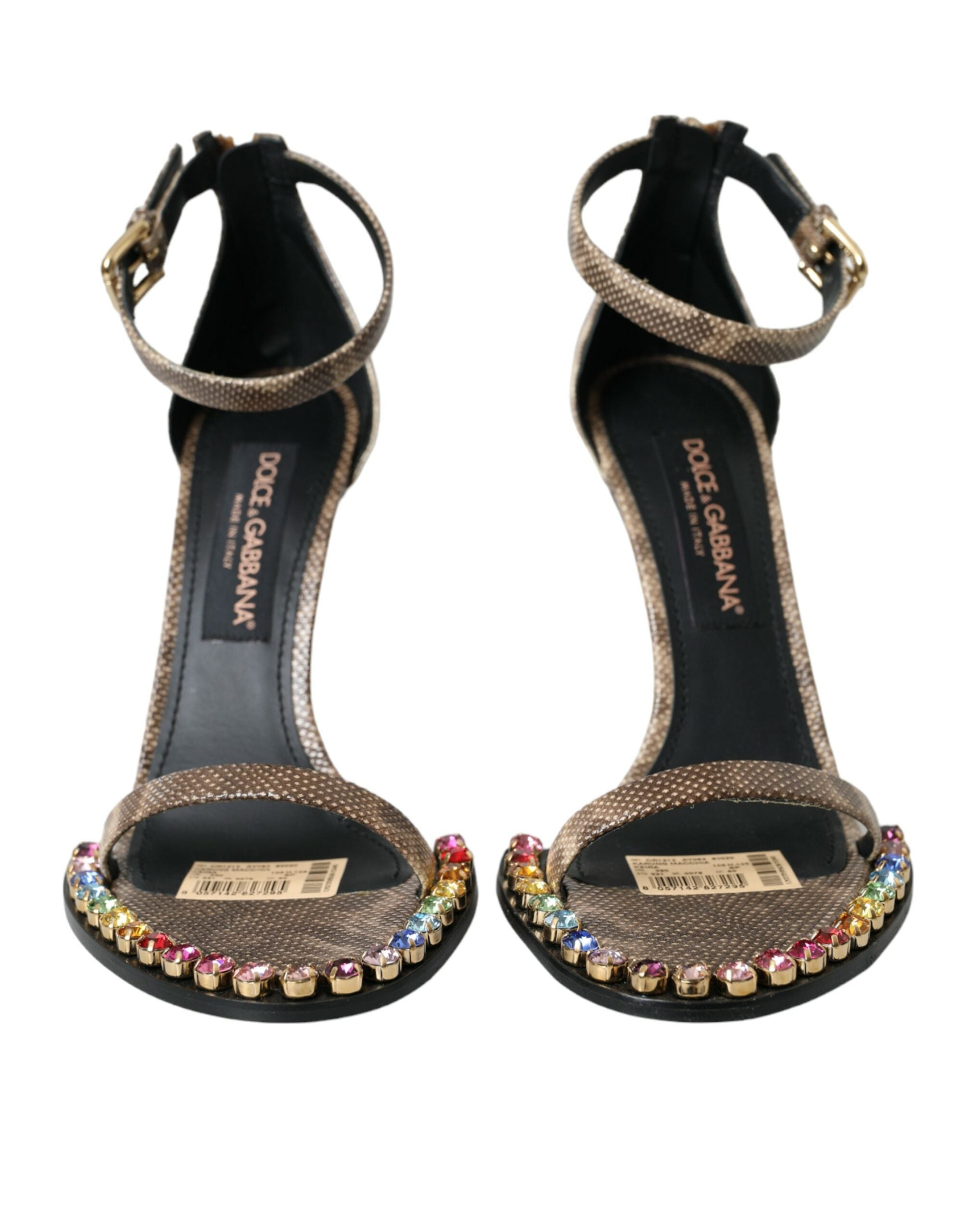 Dolce &amp; Gabbana Кафяви екзотични кожени сандали с кристали