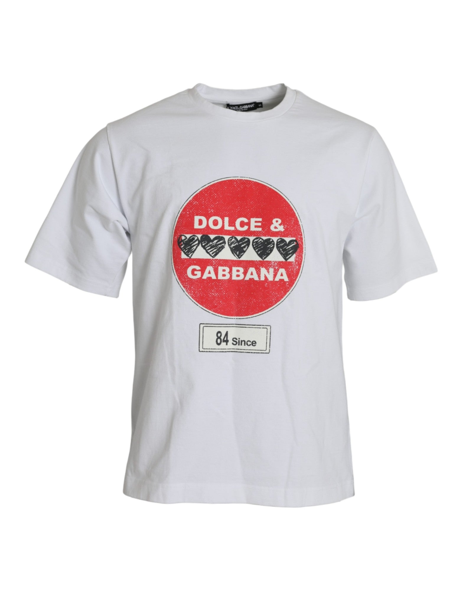 Dolce &amp; Gabbana Бяла тениска Amor Heart Cotton Crewneck с къс ръкав