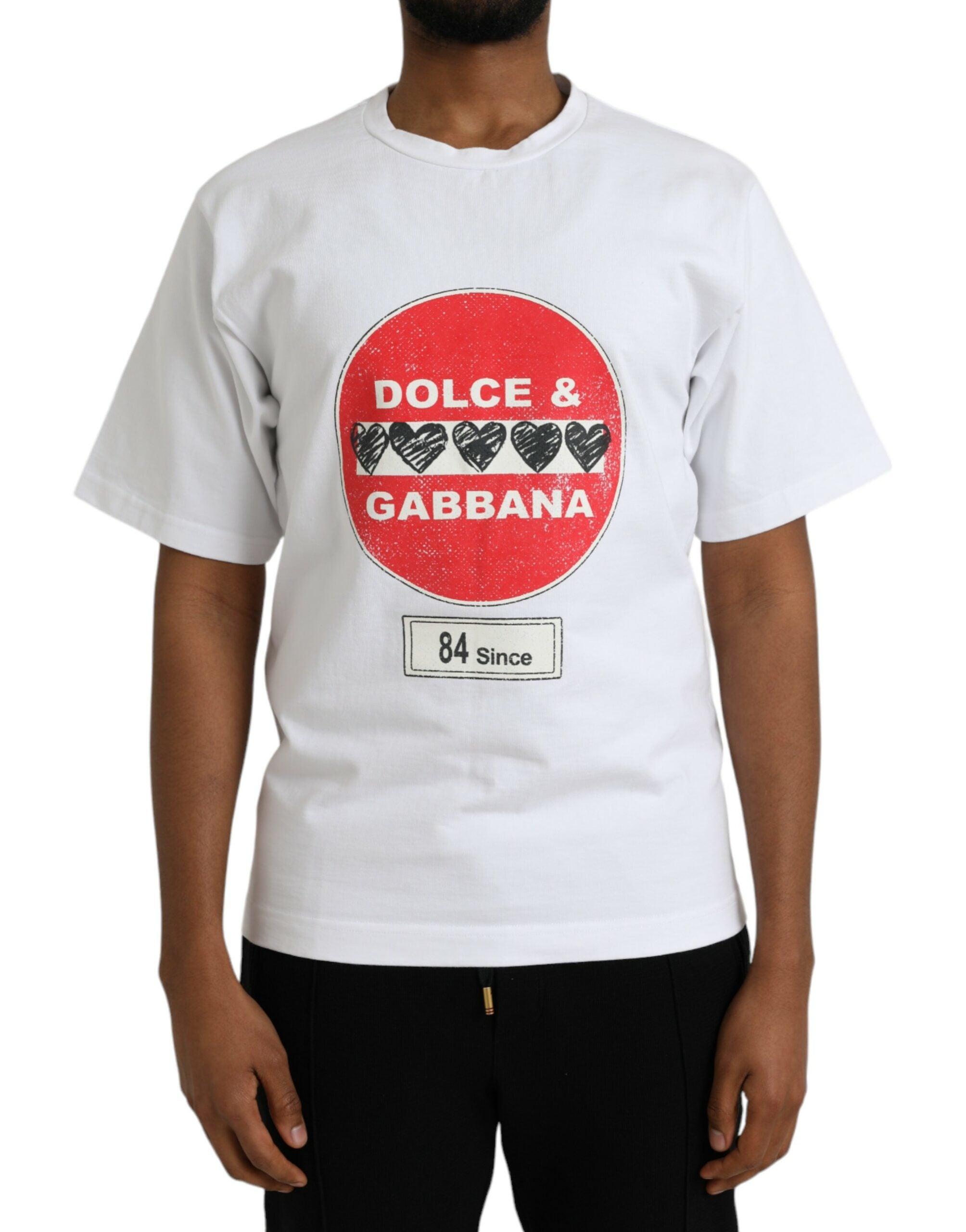 Dolce &amp; Gabbana Бяла тениска Amor Heart Cotton Crewneck с къс ръкав