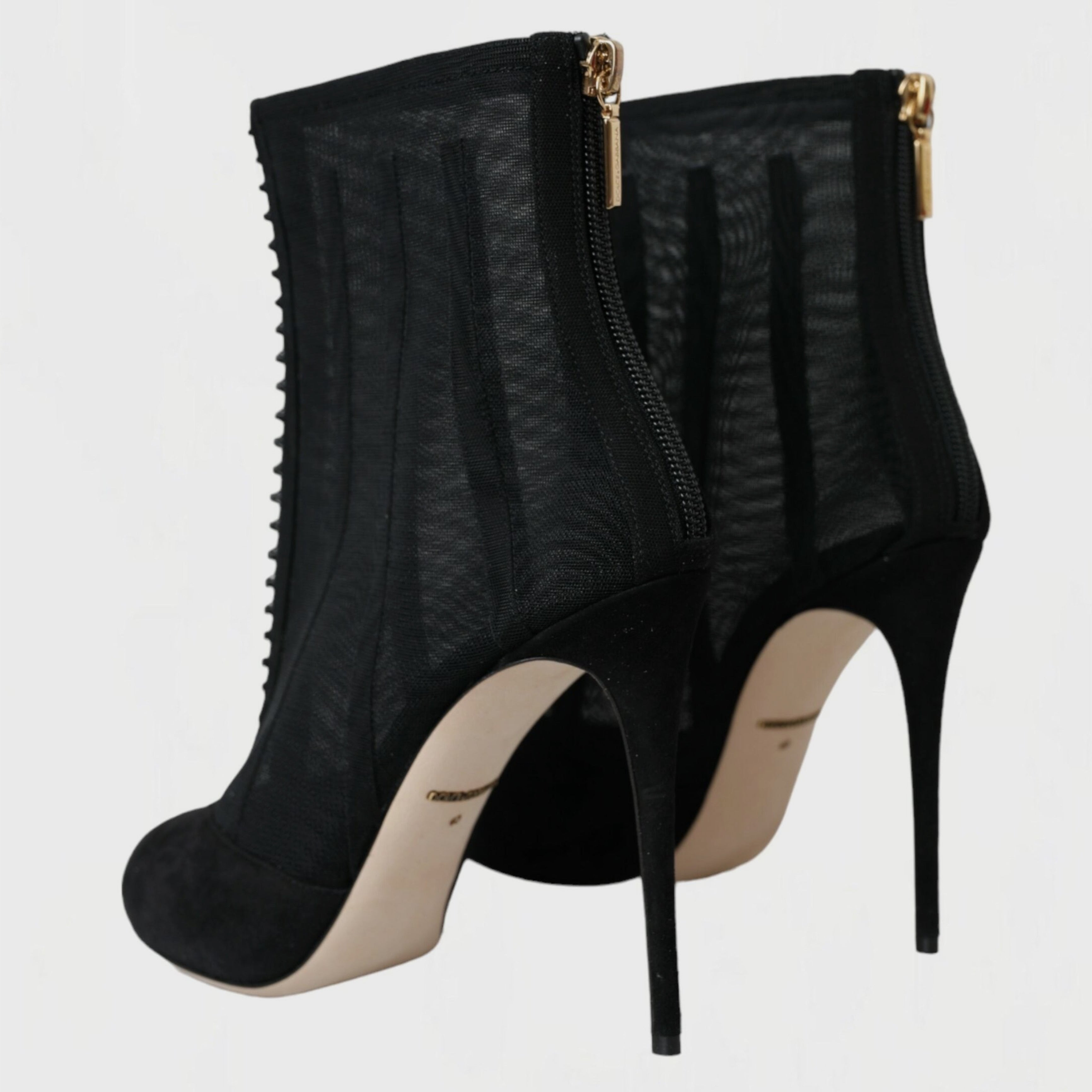 Дамски луксозни мрежести боти на висок ток в черно DOLCE & GABBANA Women’s Black Mesh Stiletto Heels Ankle Boots