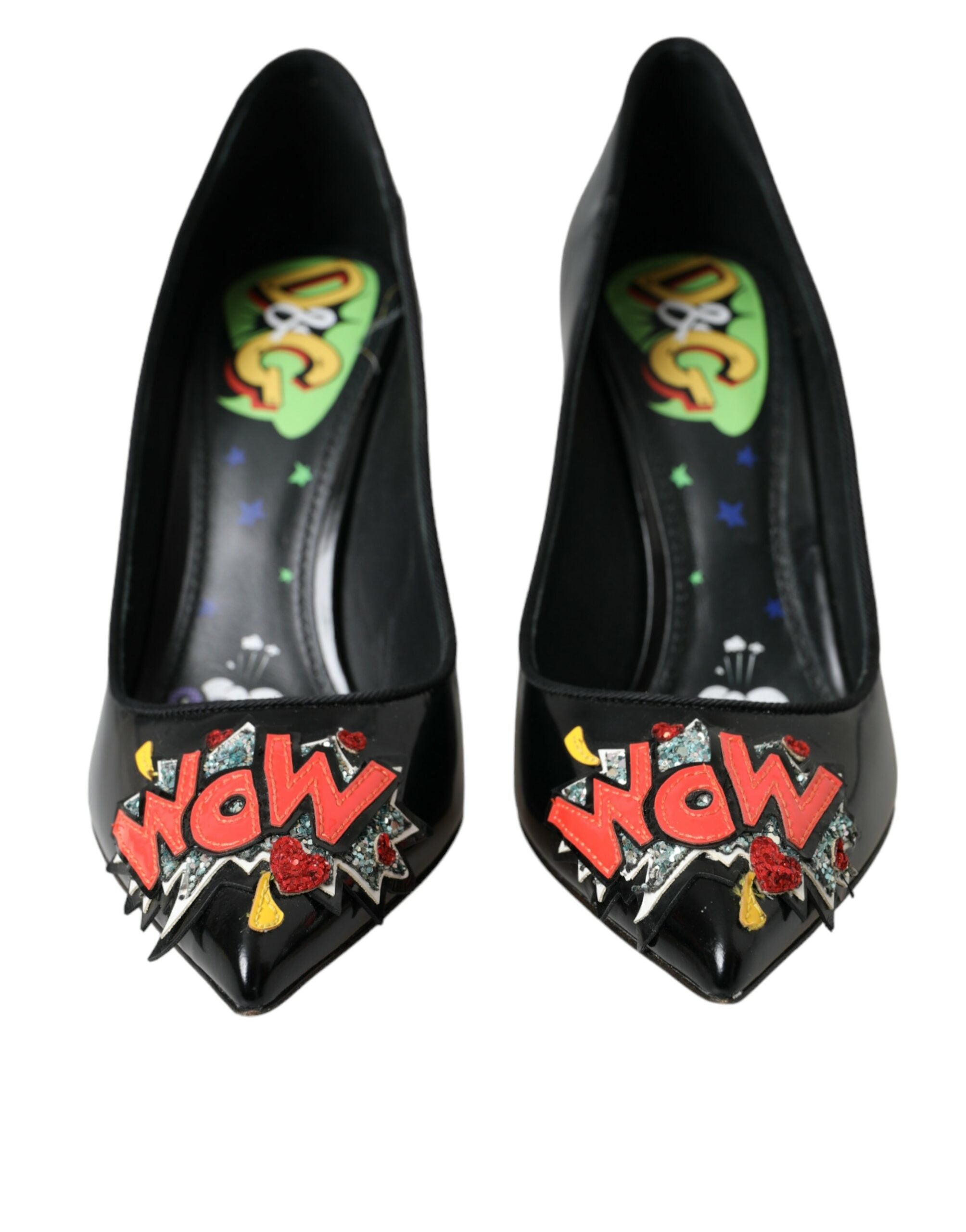 Dolce &amp; Gabbana Черни кожени WOW обувки с кръпка на токчета Помпи
