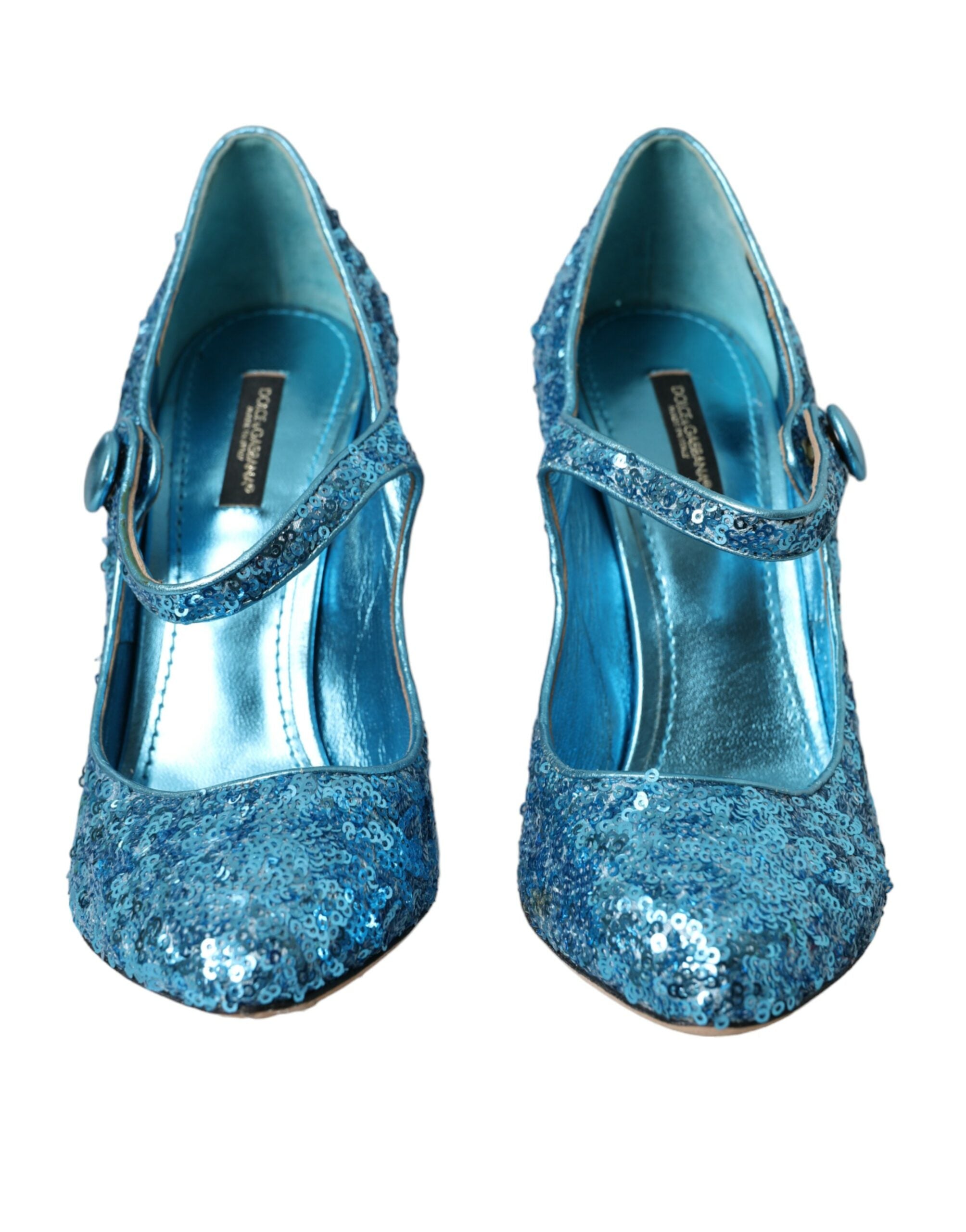 Обувки Dolce &amp; Gabbana със сини пайети Mary Jane Pumps на висок ток