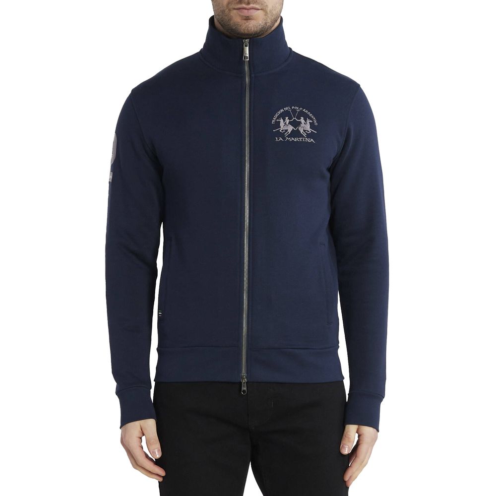 Мъжка жилетка суитчър с цип 100% памук в тъмносиньо La Martina Sweatshirt WMF301 FP557 07017 Navy Blue