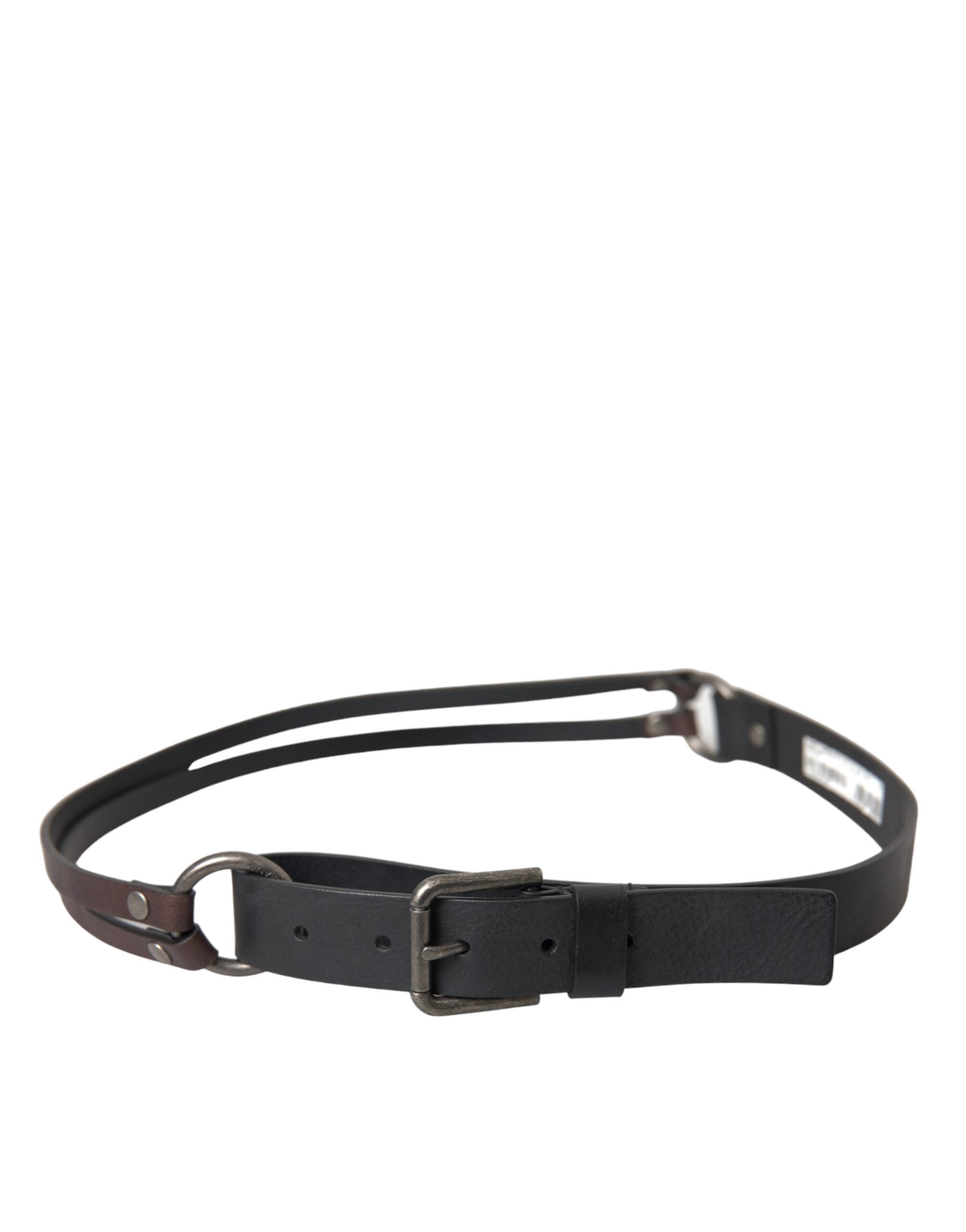 Мъжки колан от естествена кожа Dolce & Gabbana Men’s Black Brown Leather Silver Metal Buckle Belt в черно и кафяво 100 см / 100 cm