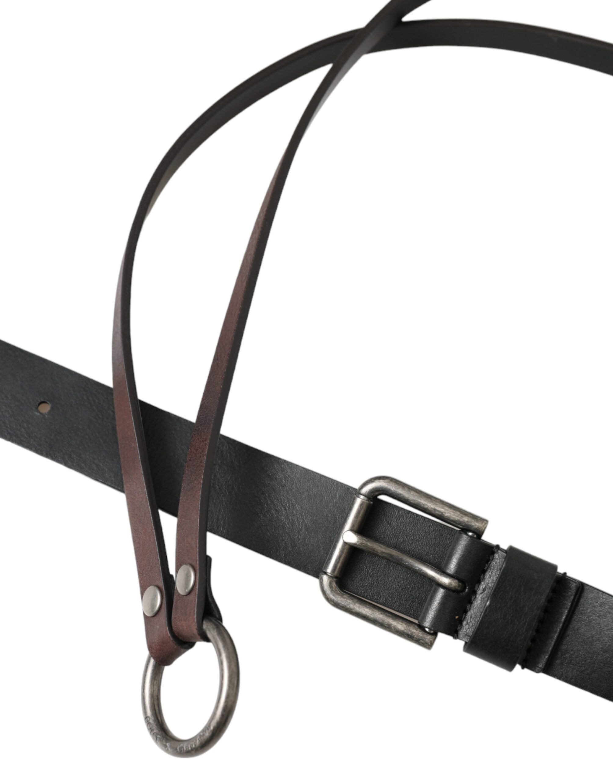 Мъжки колан от естествена кожа Dolce & Gabbana Men’s Black Brown Leather Silver Metal Buckle Belt в черно и кафяво 100 см / 100 cm