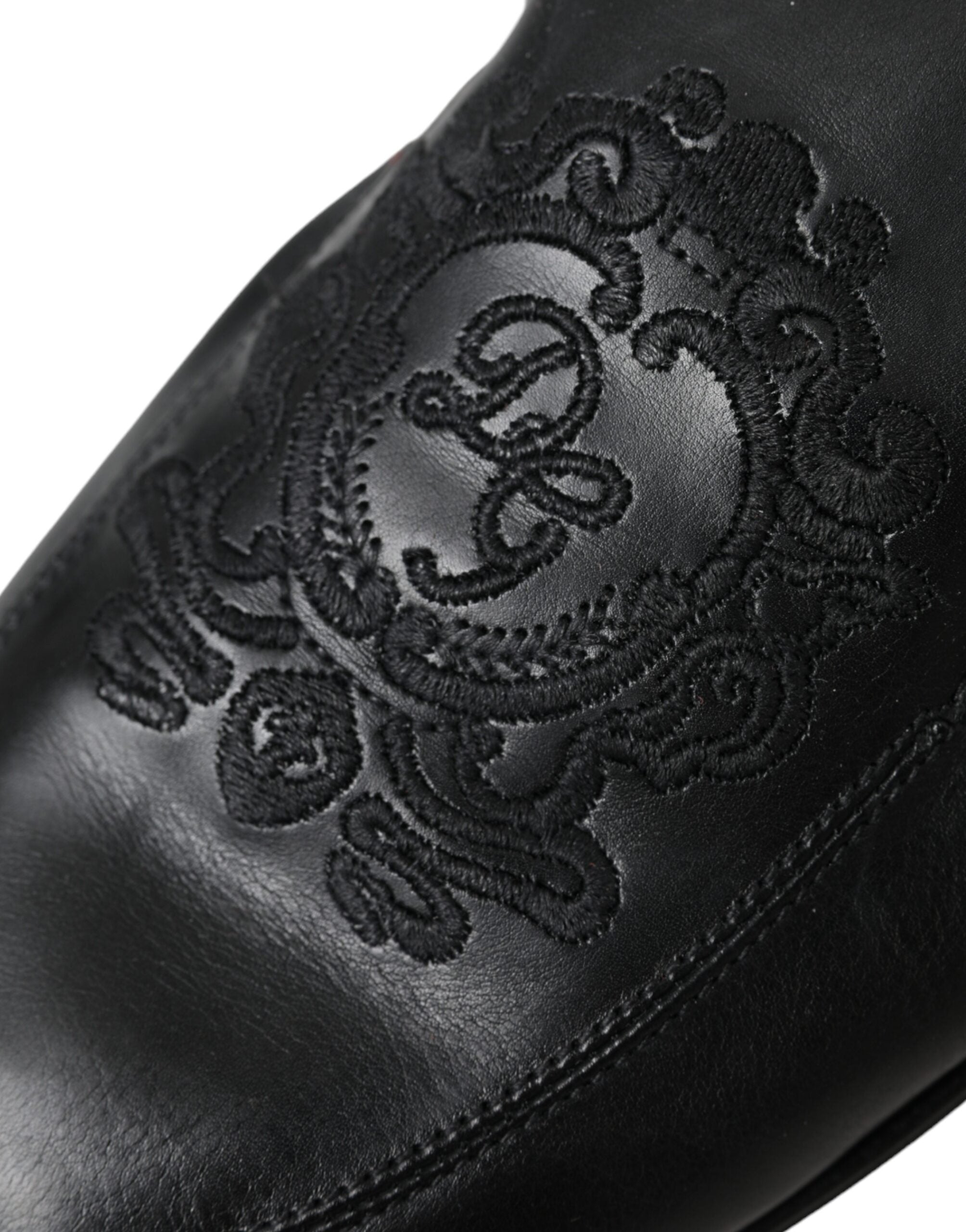 Dolce &amp; Gabbana черни лого бродирани кожени мокасини Мъжки обувки