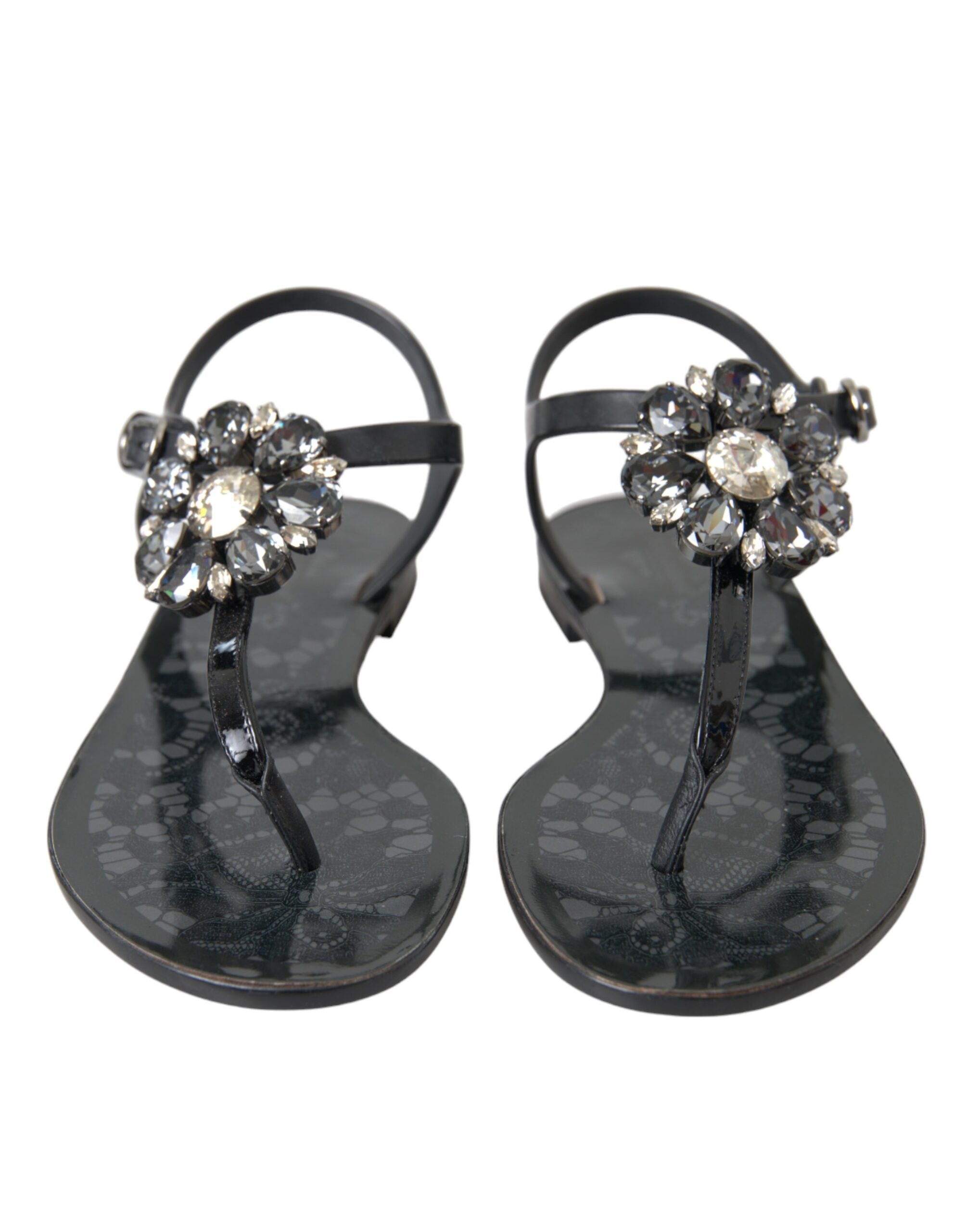 Dolce &amp; Gabbana черни кристални плоски сандали джапанки обувки