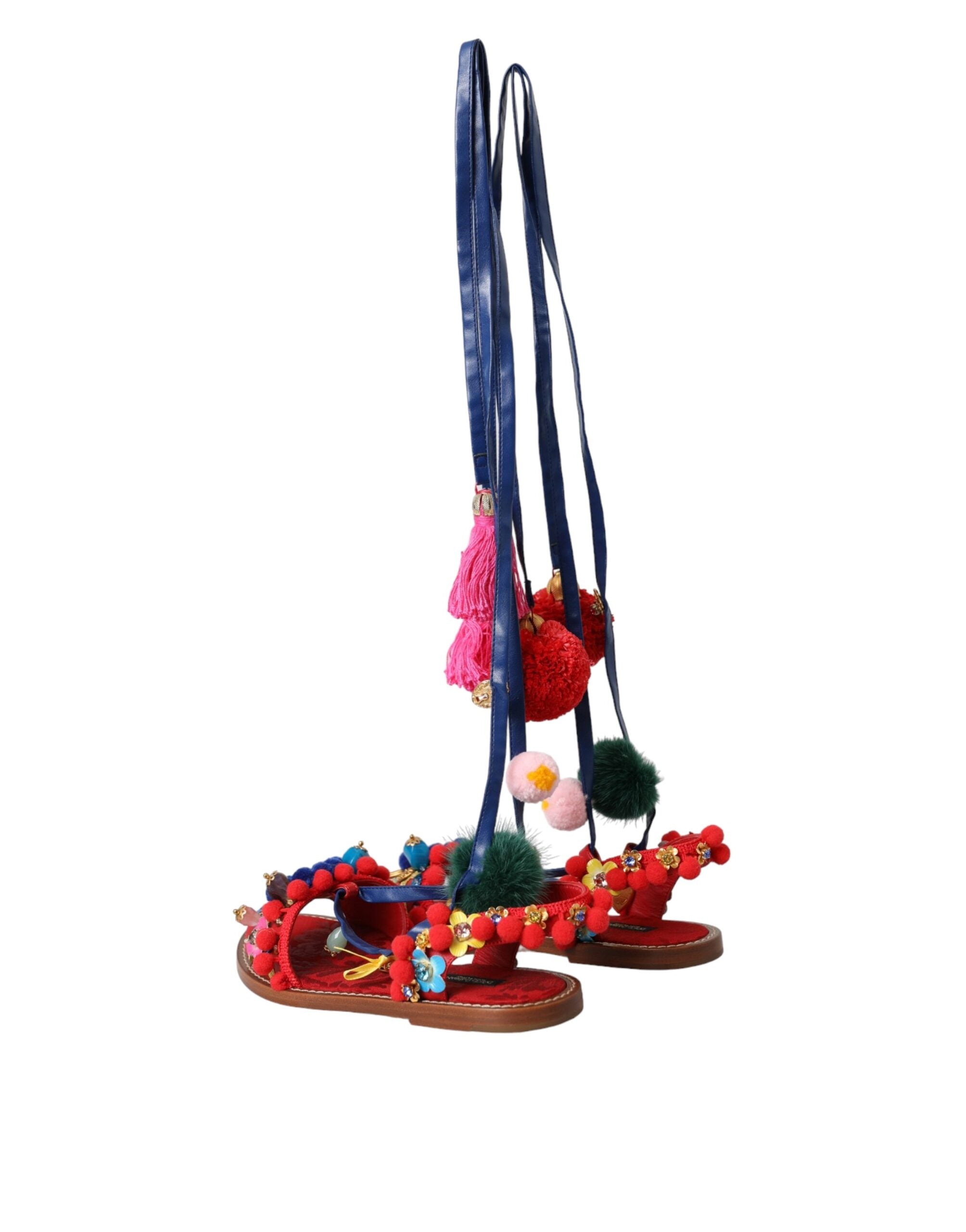 Dolce &amp; Gabbana Многоцветни сандали с кожена обвивка с помпони