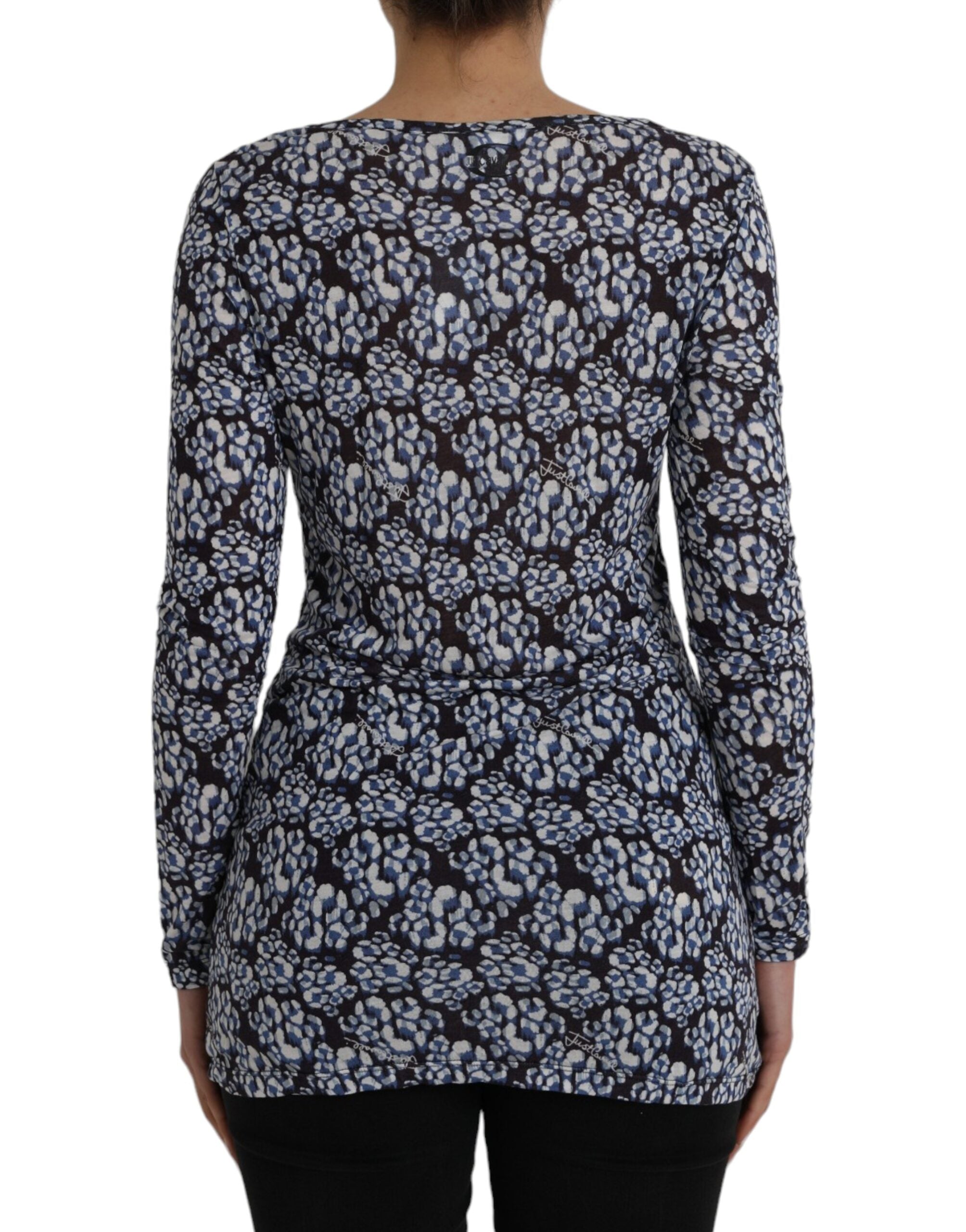 Just Cavalli Blue Floral Lace Long Sleeves Top Underwear Blouse