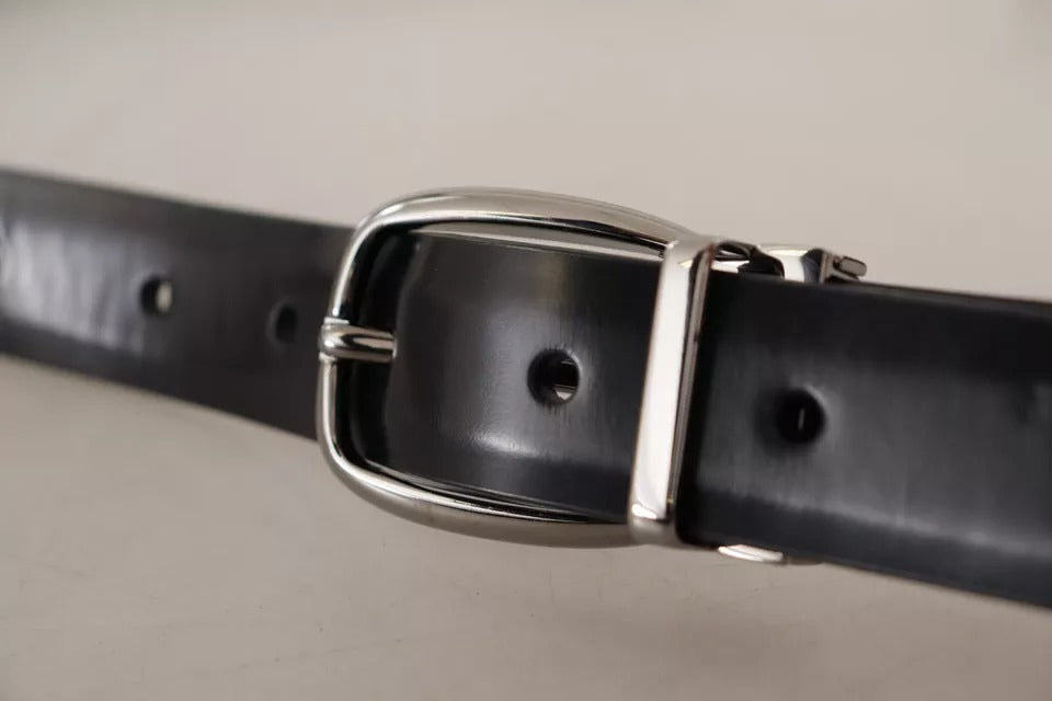 Dolce & Gabbana Classic Leather Chrome Metal Men Buckle Belt