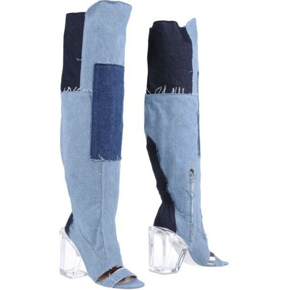 Off-White Women Denim & Transparent Heel Boots