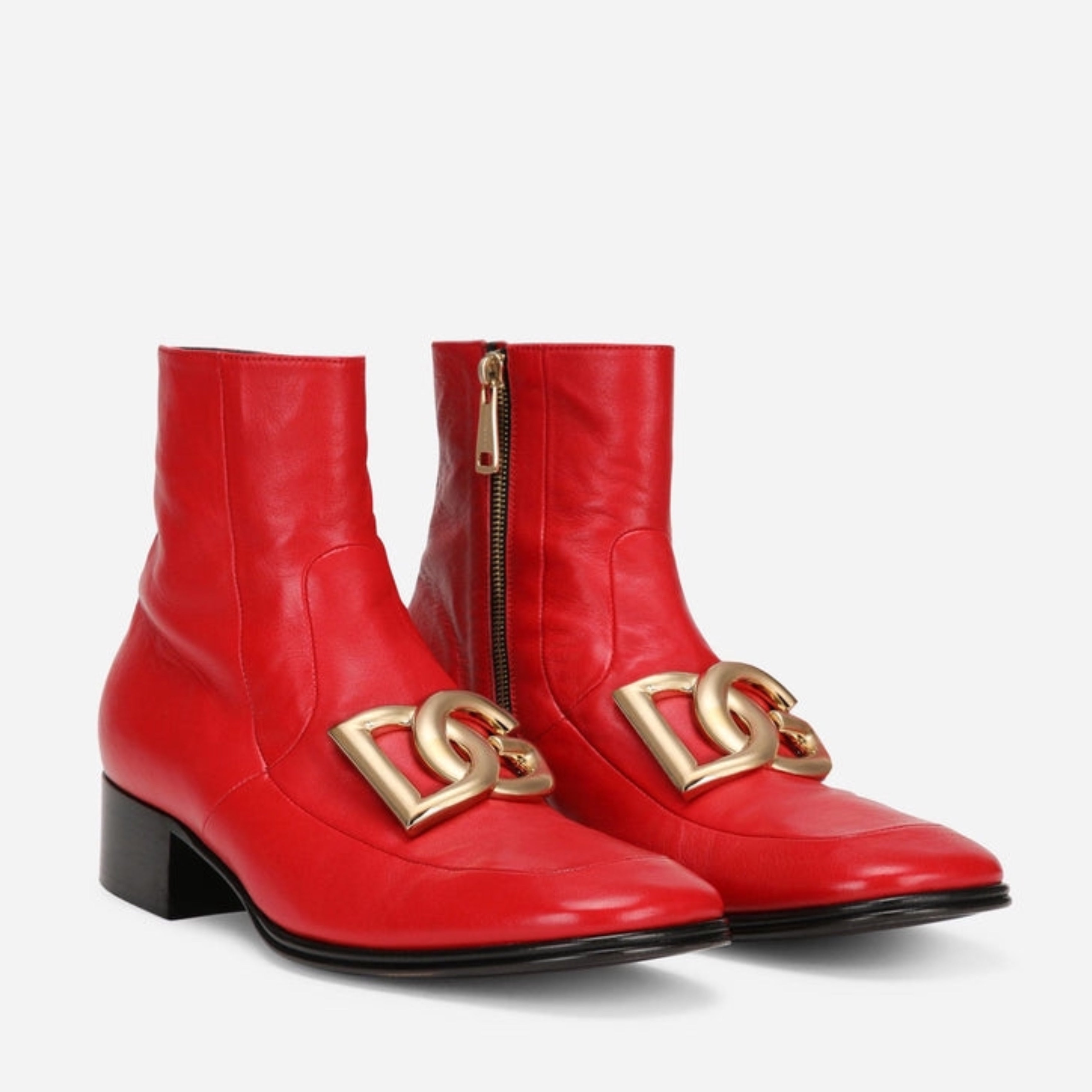 Мъжки екстравагантни червени кожени боти от естествена кожа Dolce & Gabbana Men’s Red Lambskin Leather Men Ankle Boots