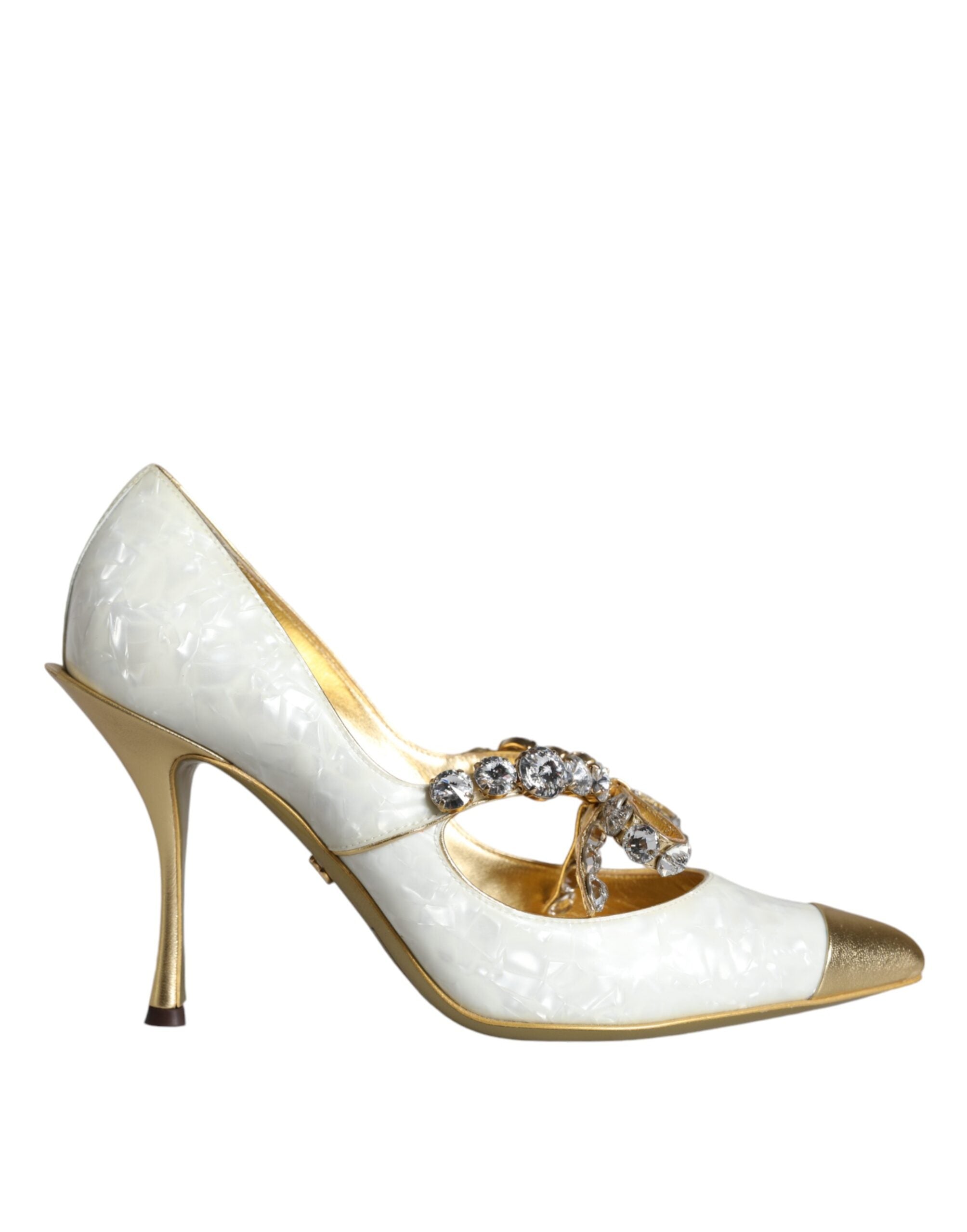 Dolce & Gabbana White Mary Jane Crystal Bow Pearl Pumps Shoes