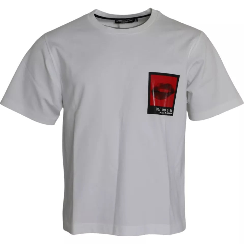 Памучна мъжка тениска Dolce &amp; Gabbana White Red Lips Print