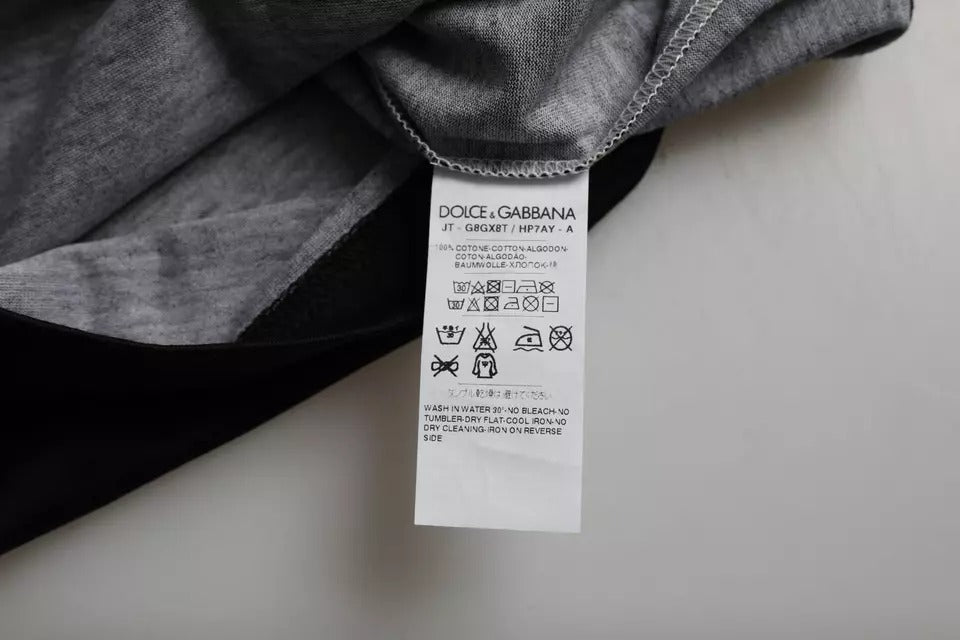 Черно-бяла памучна тениска с къси ръкави с джазов принт Dolce &amp; Gabbana