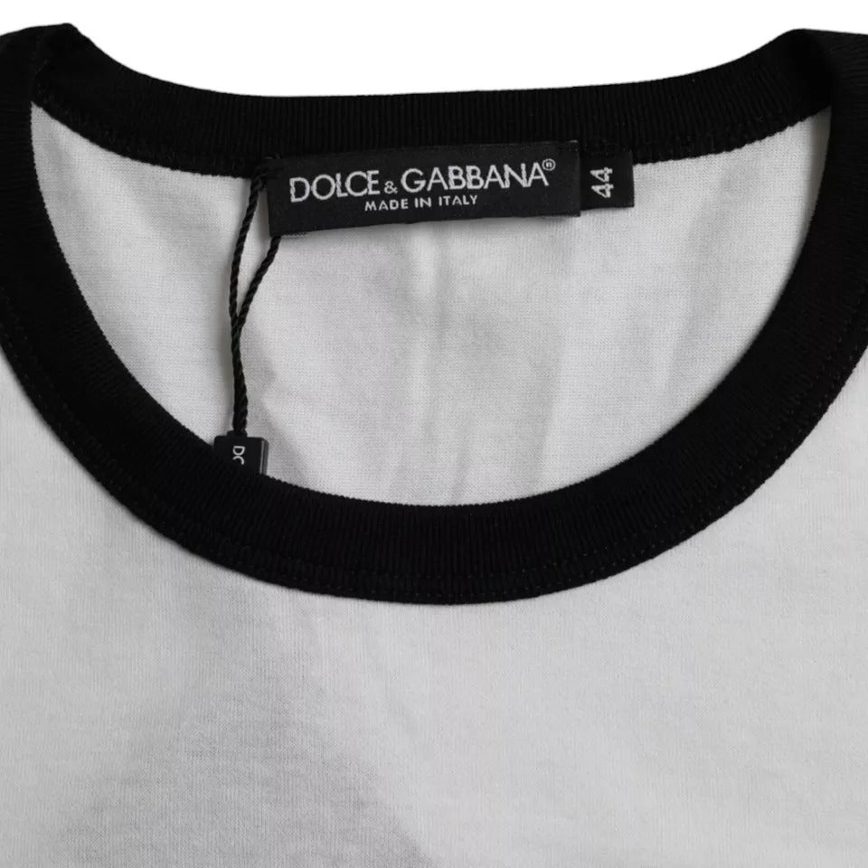 Черно-бяла памучна тениска с къси ръкави с джазов принт Dolce &amp; Gabbana