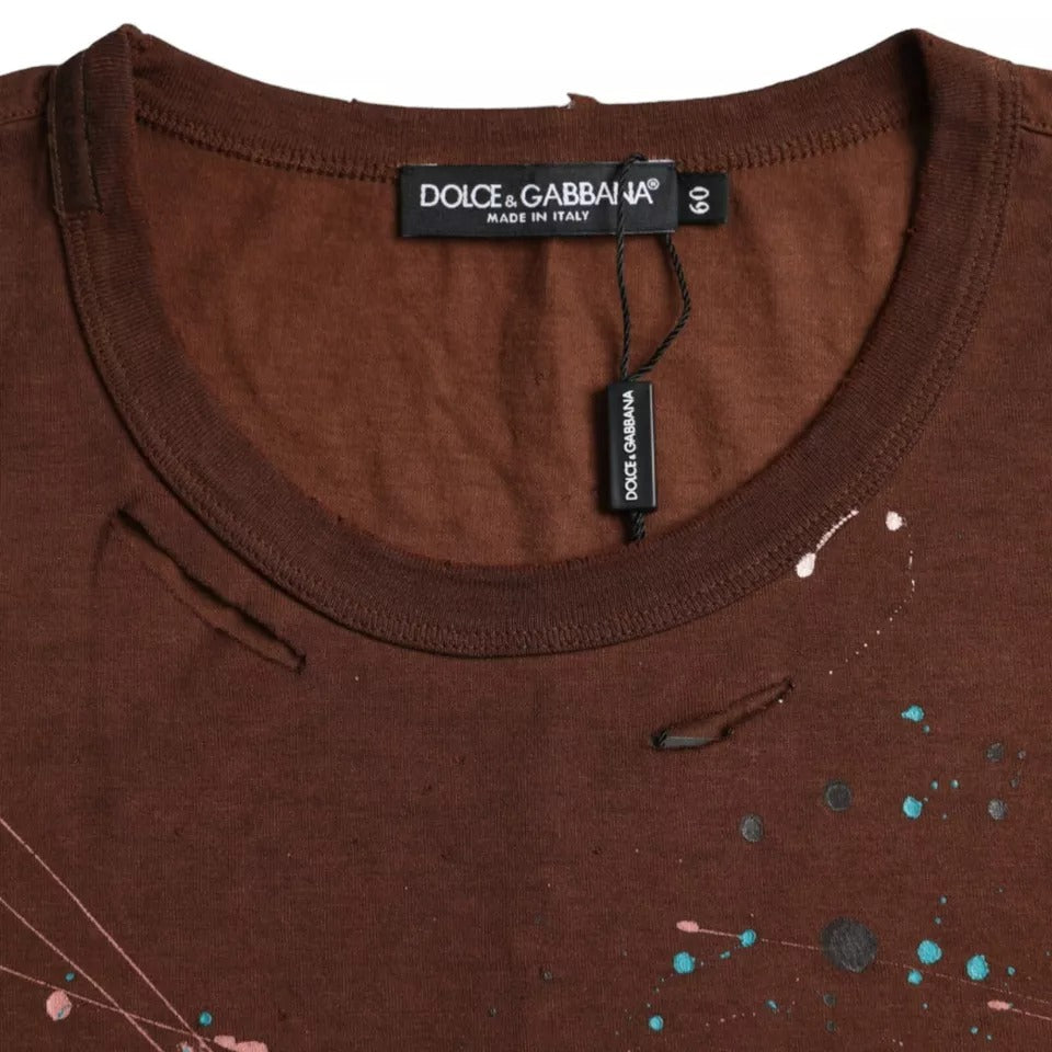 Мъжка тениска Dolce & Gabbana Brown Color Splash Cotton Crew Neck T-shirt