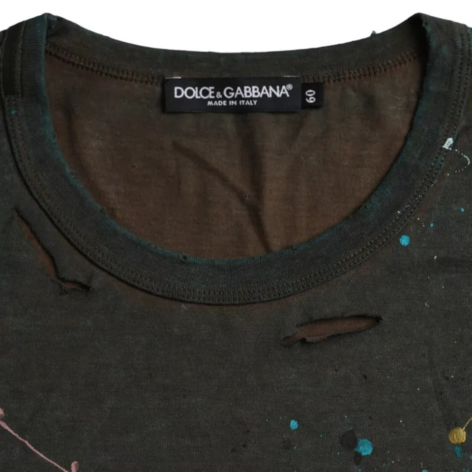 Сива памучна тениска с кръгло деколте Dolce &amp; Gabbana