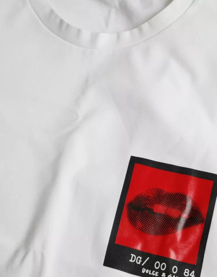 Памучна мъжка тениска Dolce &amp; Gabbana White Red Lips Print