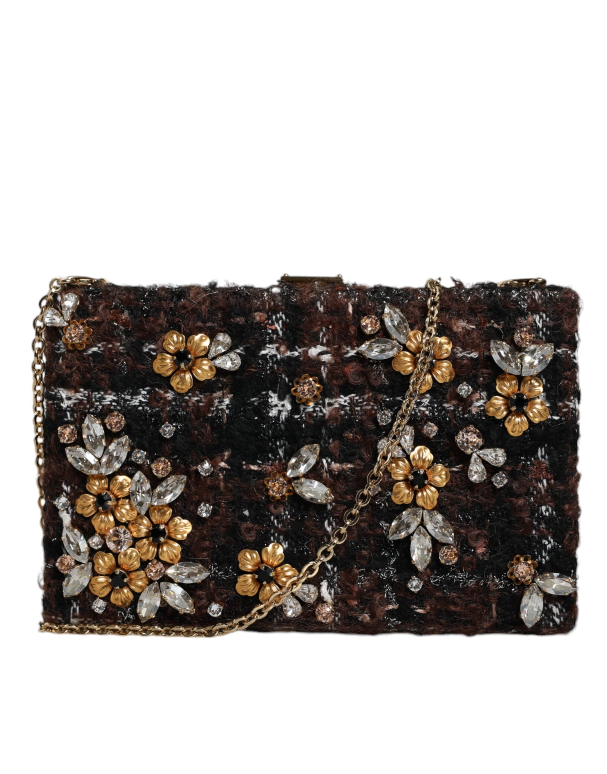 Dolce &amp; Gabbana Multicolor Tweed Floral Clutch Вечерно парти Портмоне Чанта през тялото