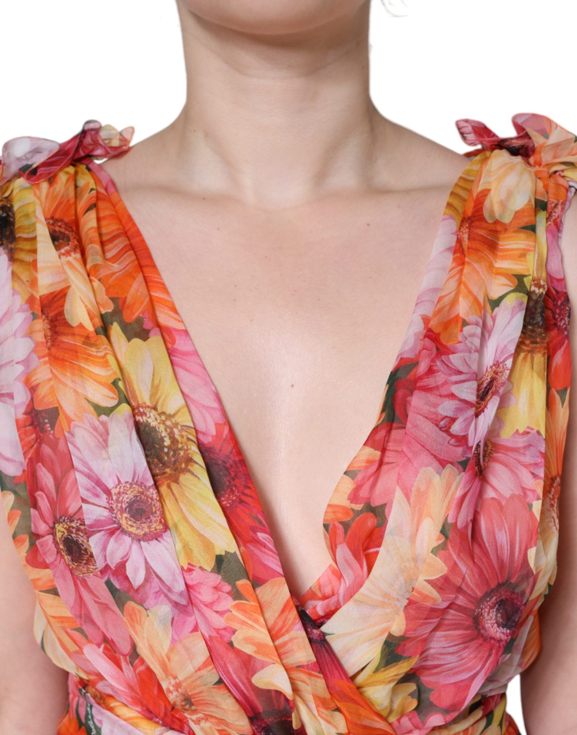 Dolce &amp; Gabbana Многоцветна миди рокля без ръкави с V-образно деколте и флорални мотиви