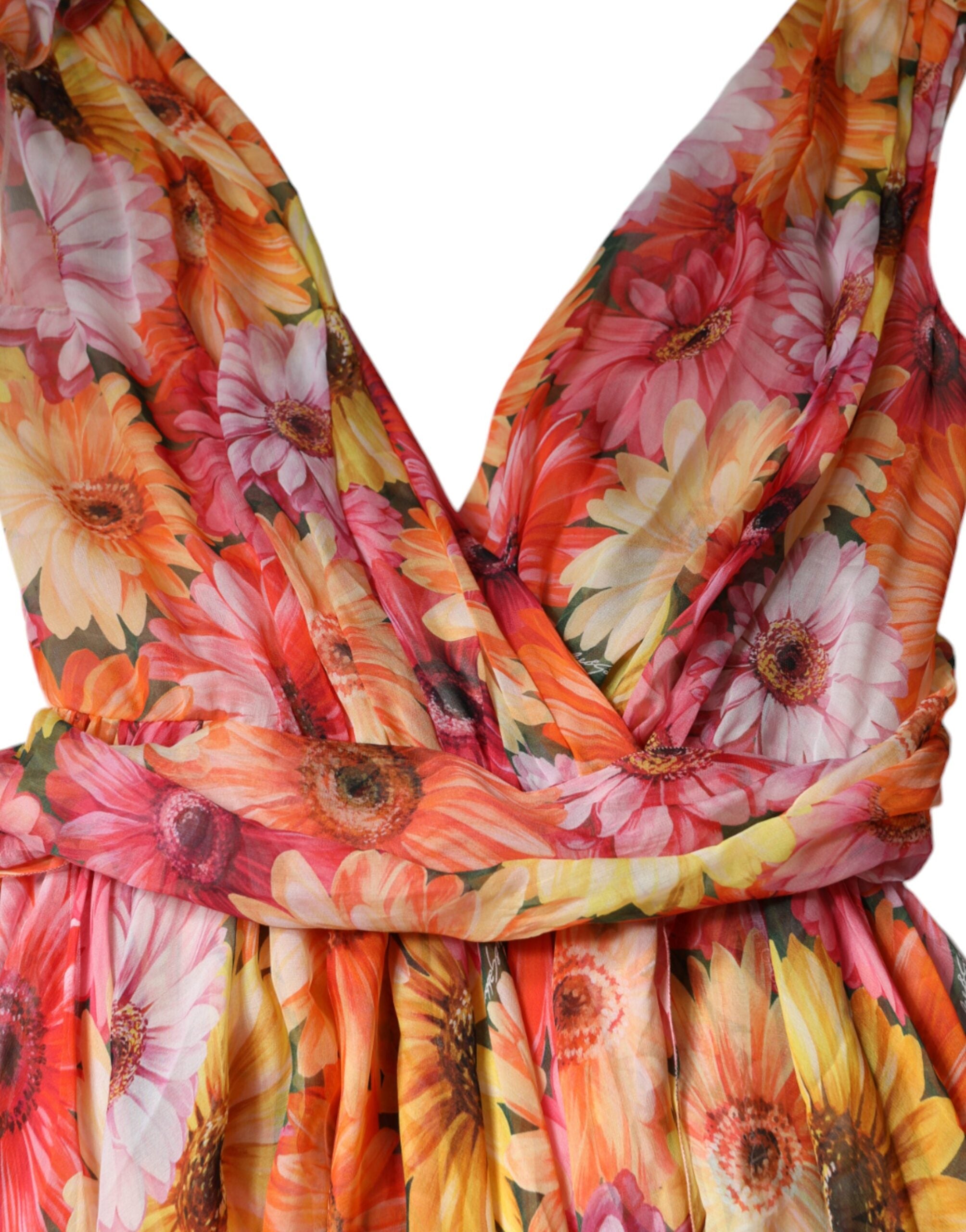 Dolce &amp; Gabbana Многоцветна миди рокля без ръкави с V-образно деколте и флорални мотиви