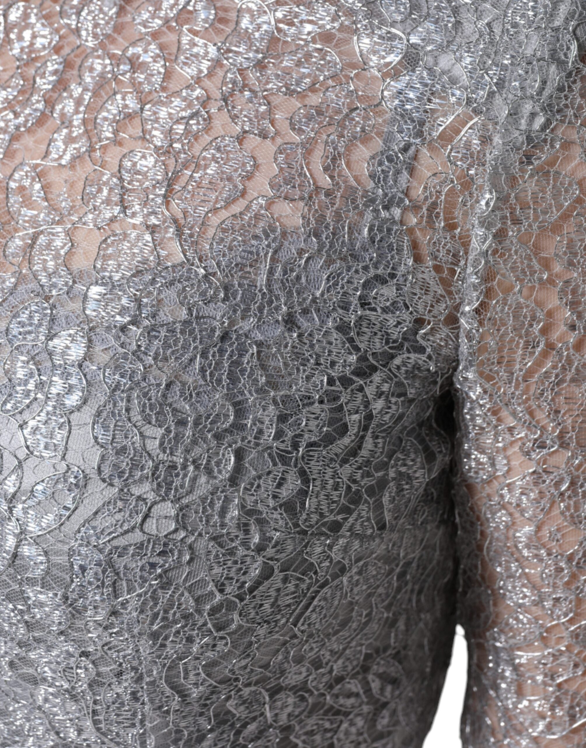 Dolce &amp; Gabbana Сребърна флорална дантелена рокля с калъф и обвивка