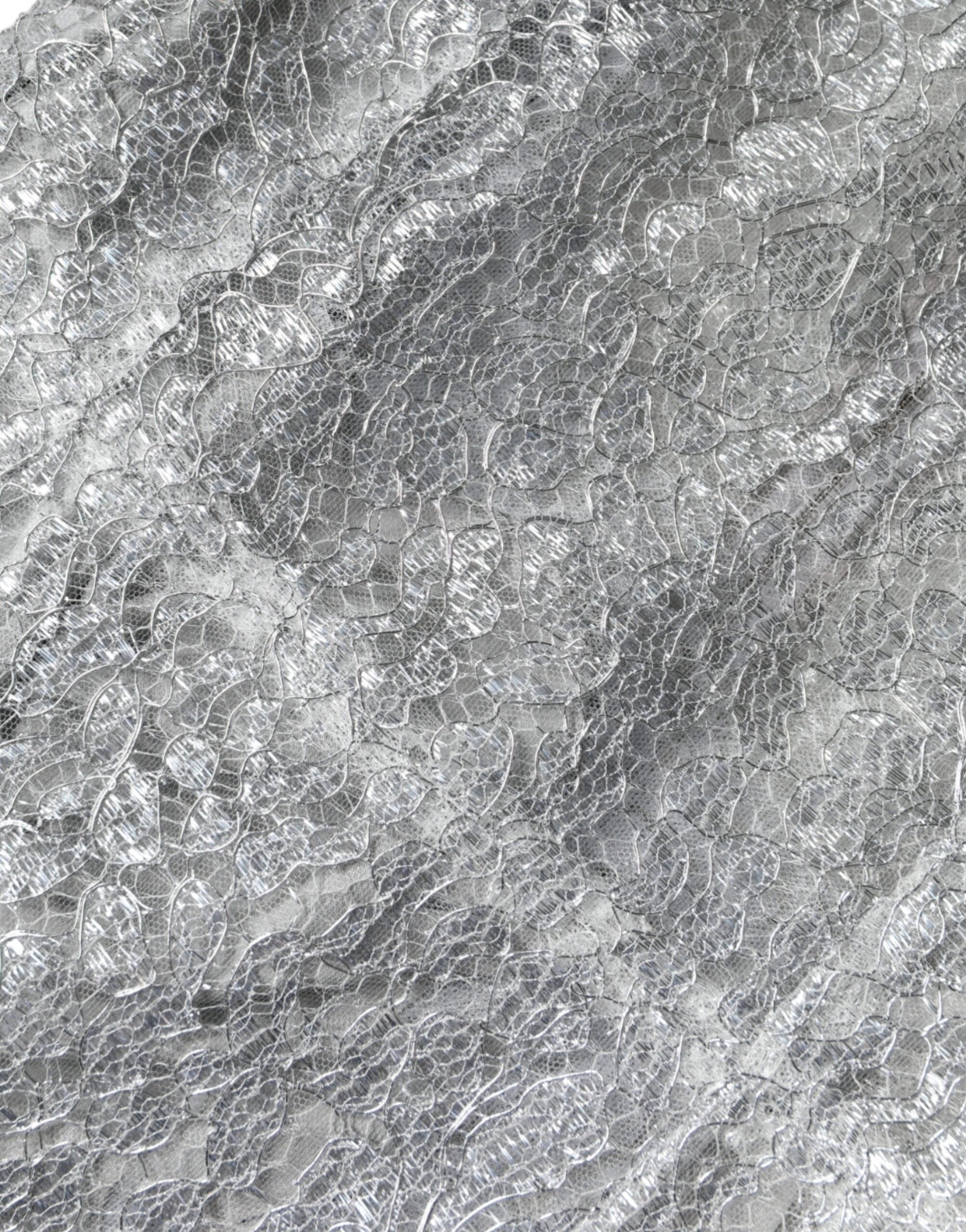 Dolce &amp; Gabbana Сребърна флорална дантелена рокля с калъф и обвивка