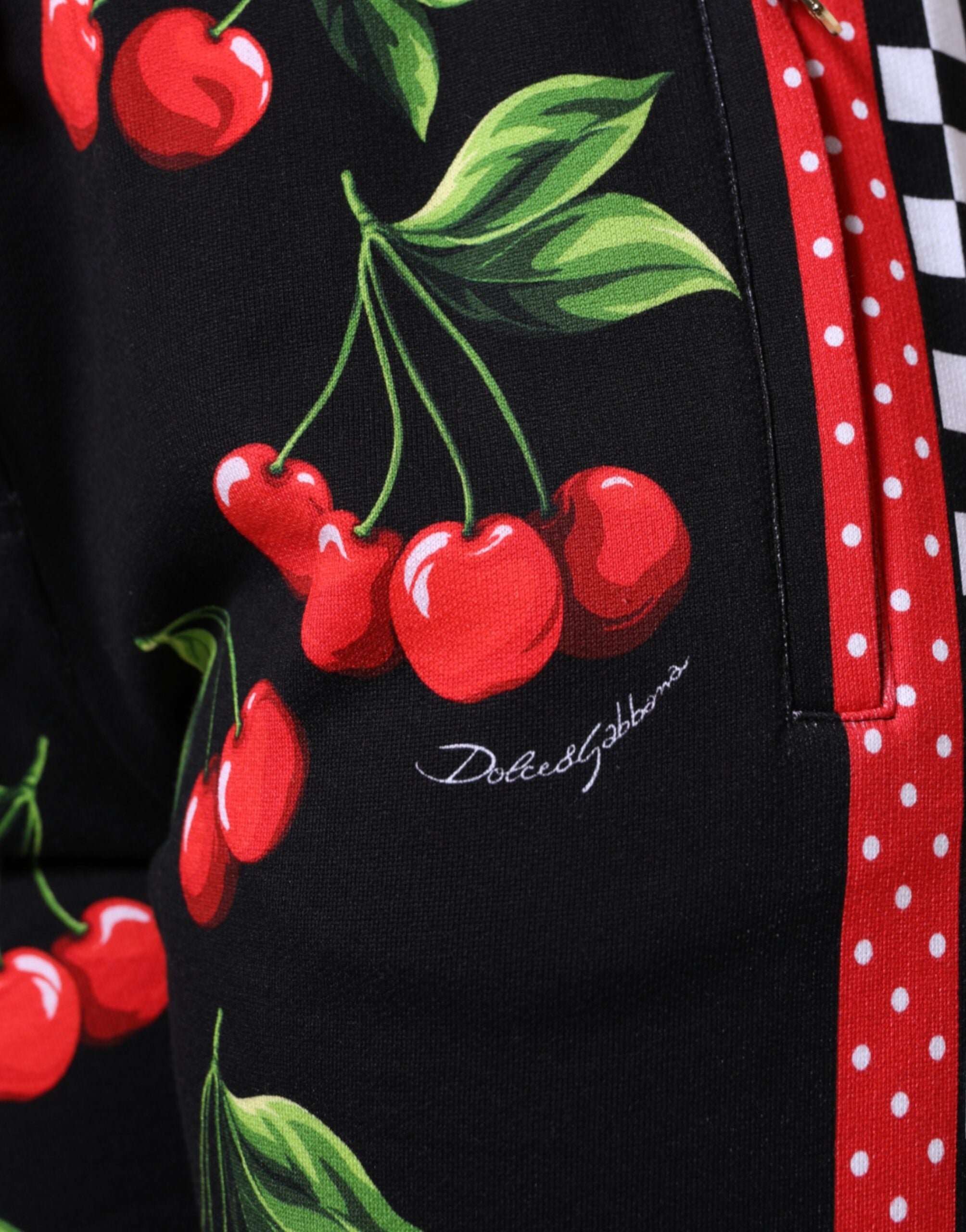 Dolce &amp; Gabbana черни, червени черешови джогинг панталони със средна талия