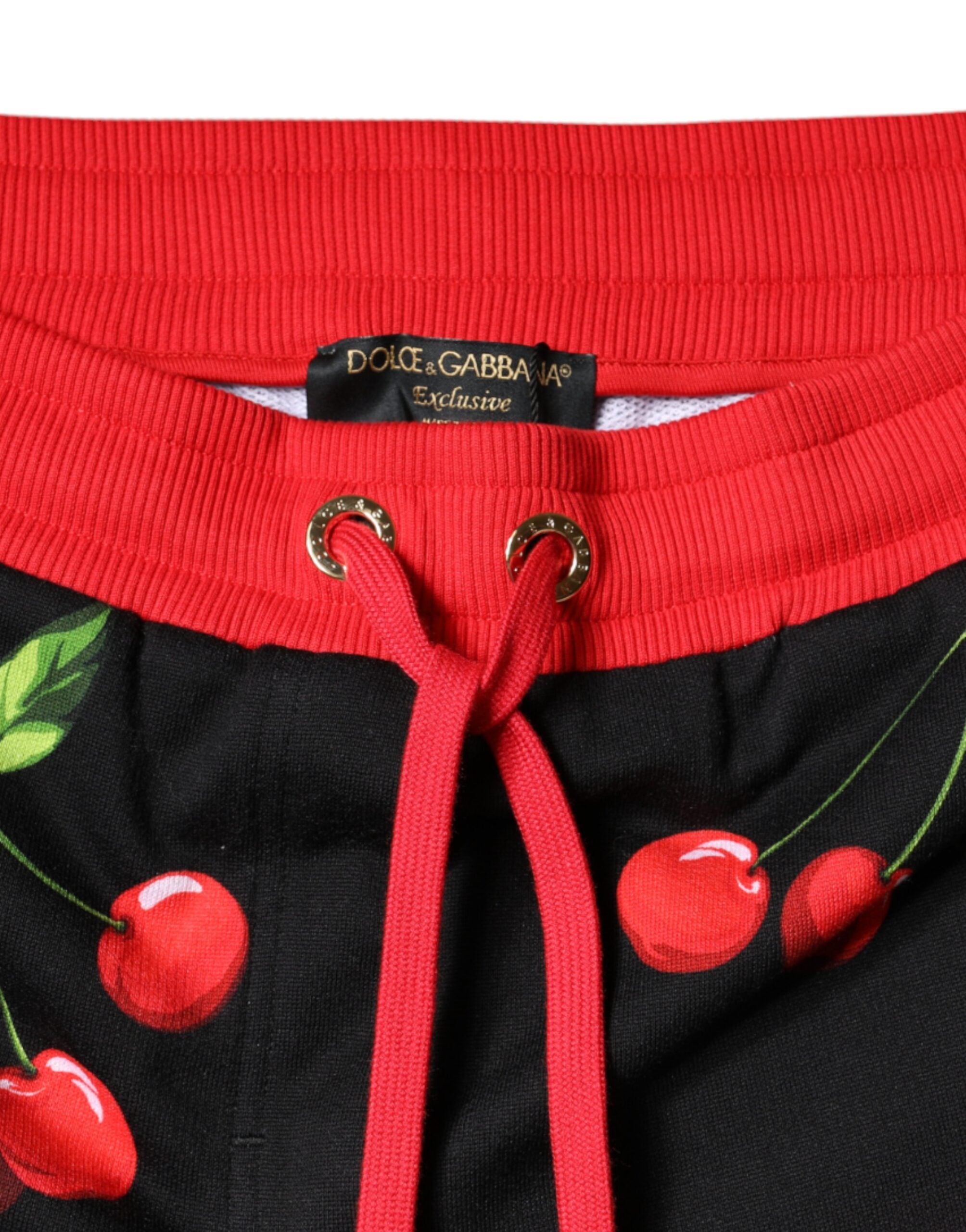 Dolce &amp; Gabbana черни, червени черешови джогинг панталони със средна талия