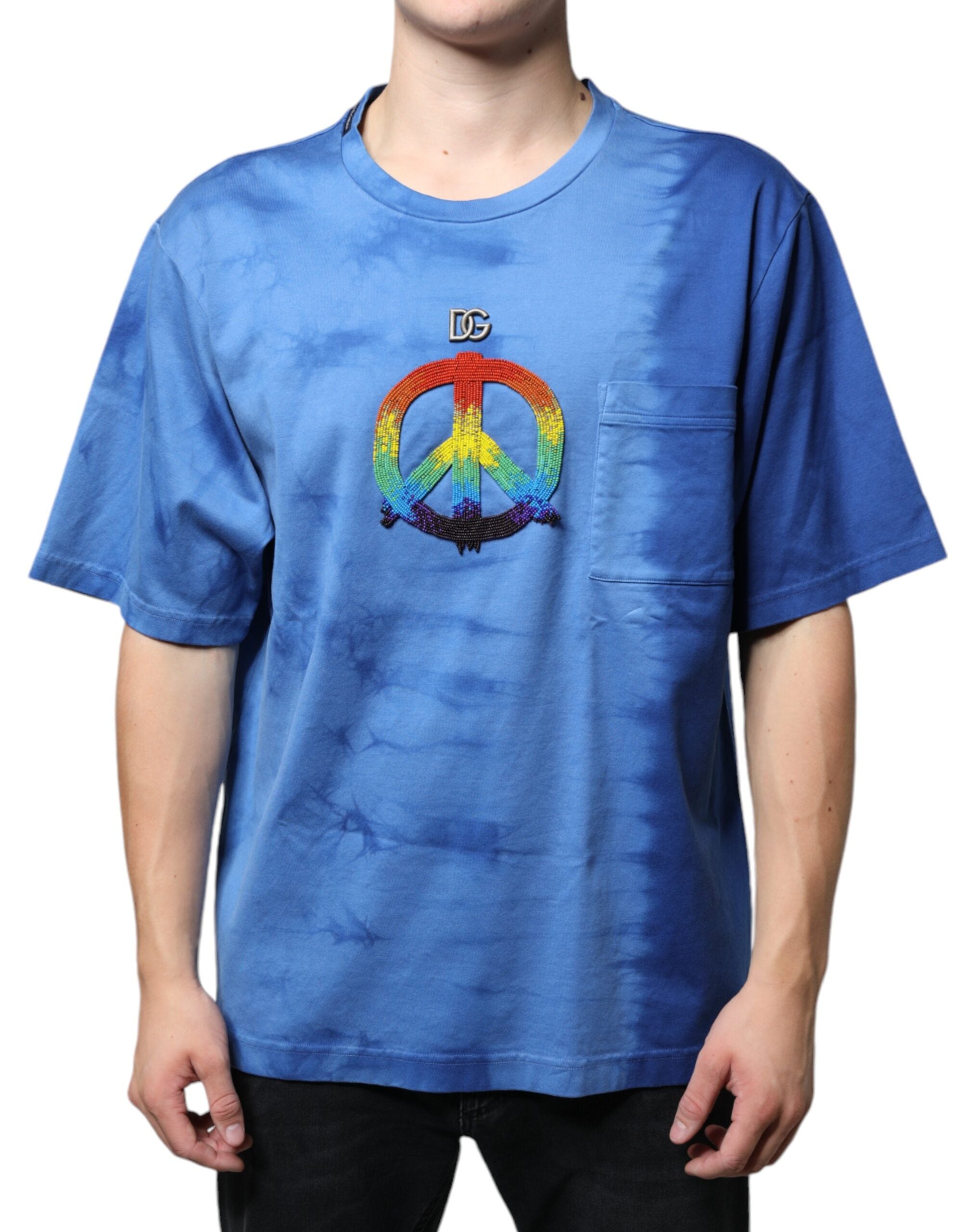 Памучна тениска Dolce &amp; Gabbana Blue Tie-Dye Peace Sign