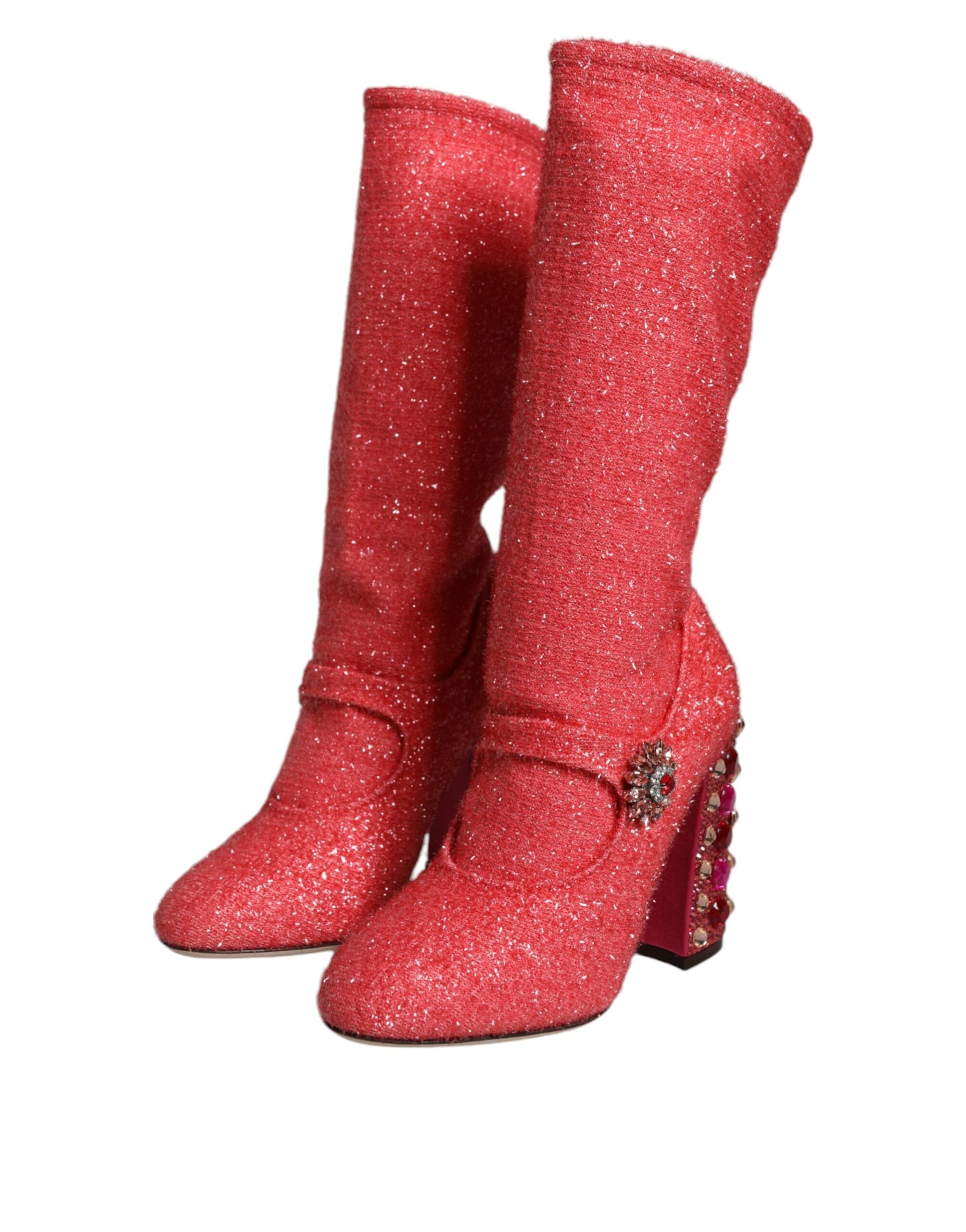 Обувки Dolce &amp; Gabbana Pink Crystal Lurex Fantasy High Boots