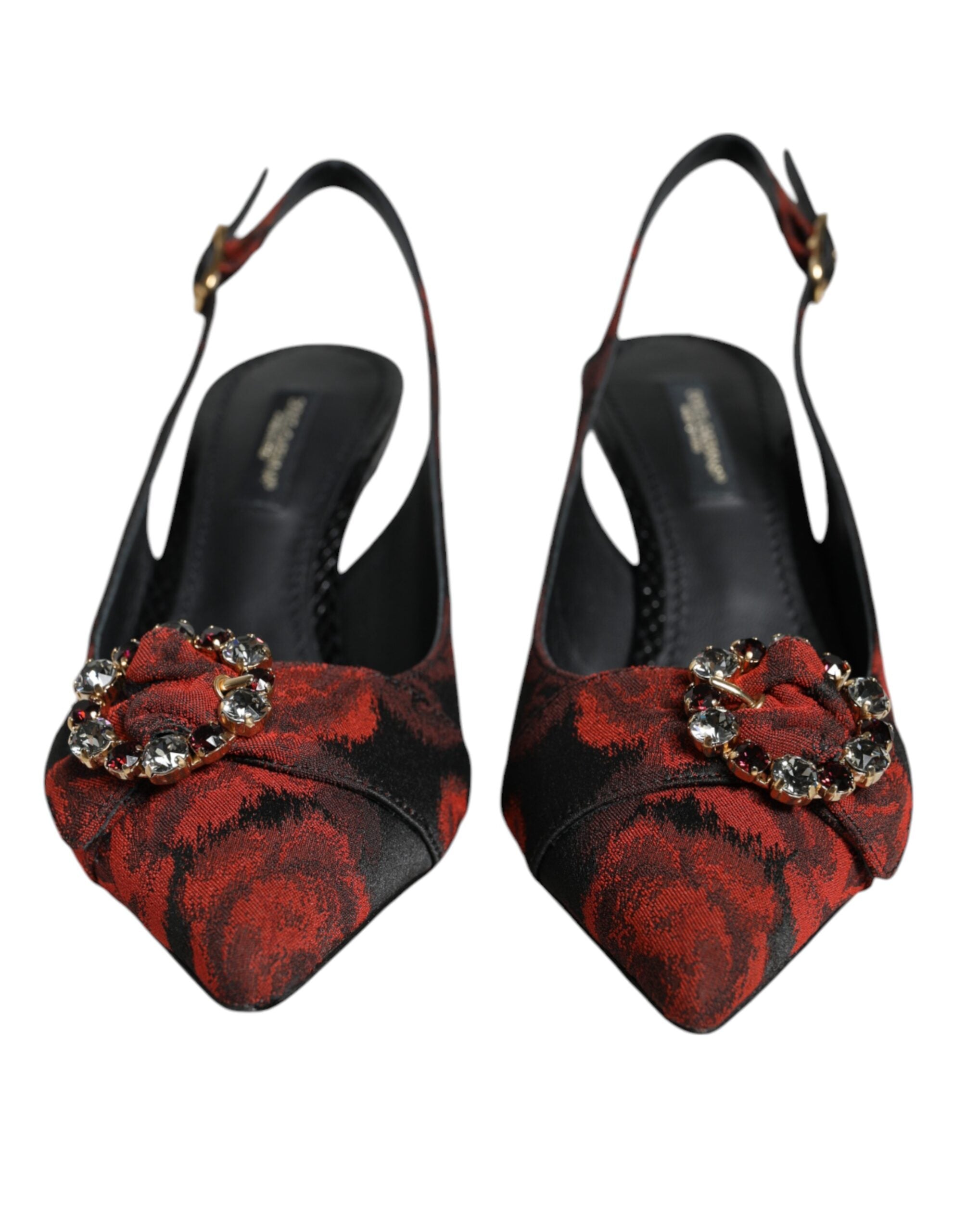 Dolce &amp; Gabbana черни червени обувки с флорални кристали на ток с гръб