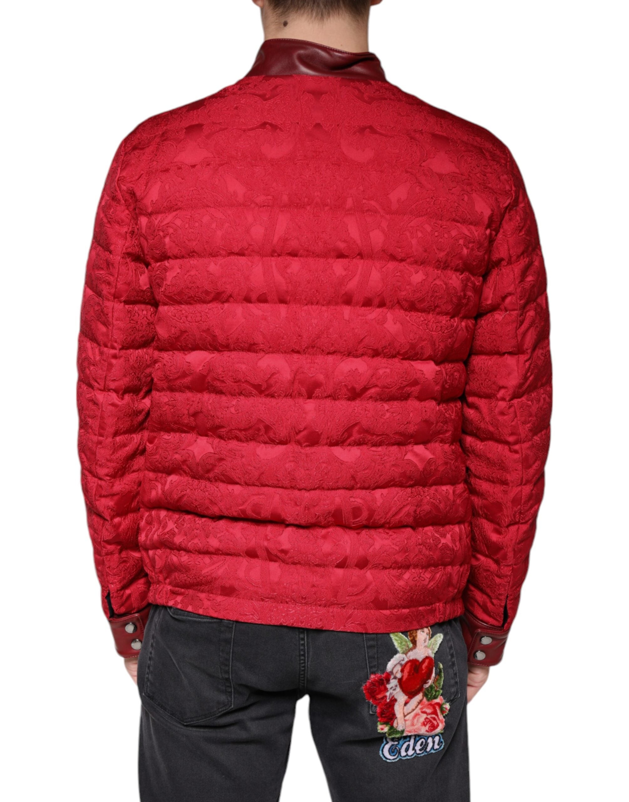 Dolce &amp; Gabbana Red Quilted Bomber Jacket Gold Crown Logo