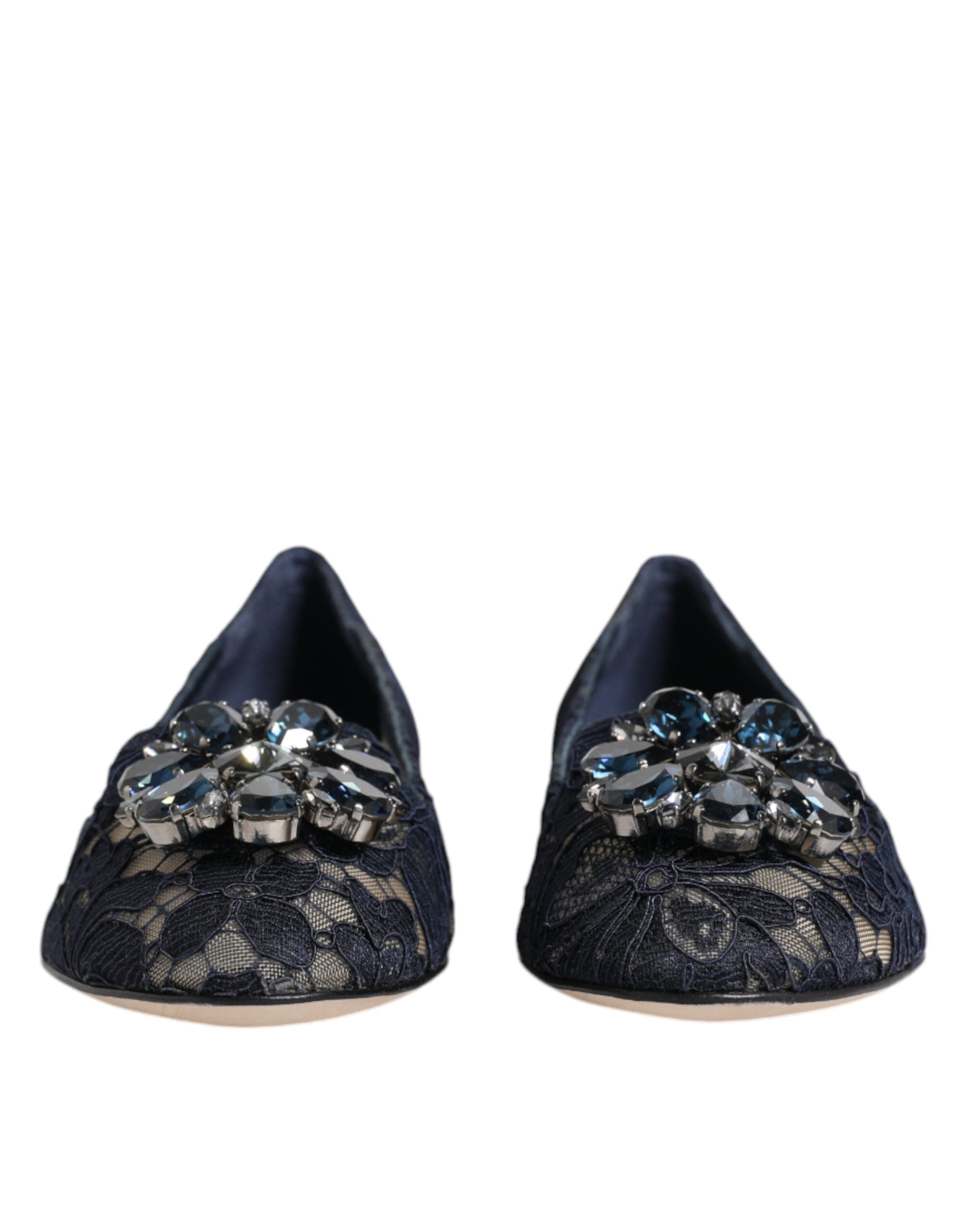 Dolce &amp; Gabbana Blue Taormina Lace Crystals Flat обувки