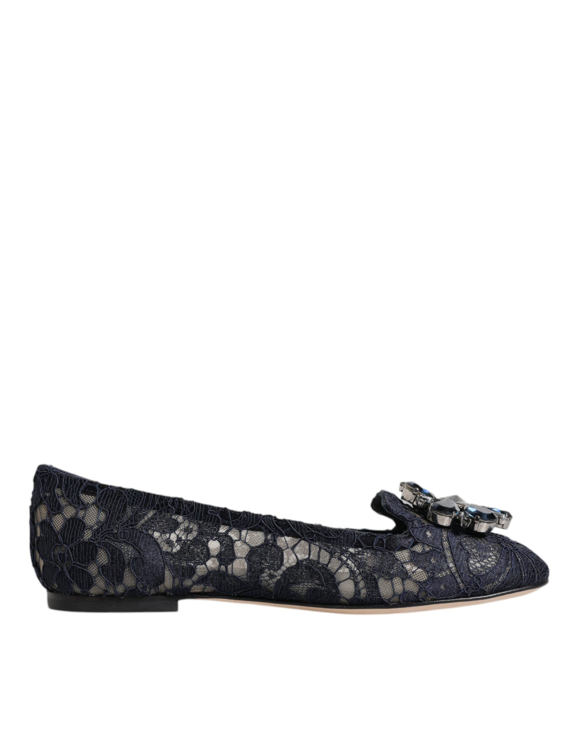 Dolce &amp; Gabbana Blue Taormina Lace Crystals Flat обувки