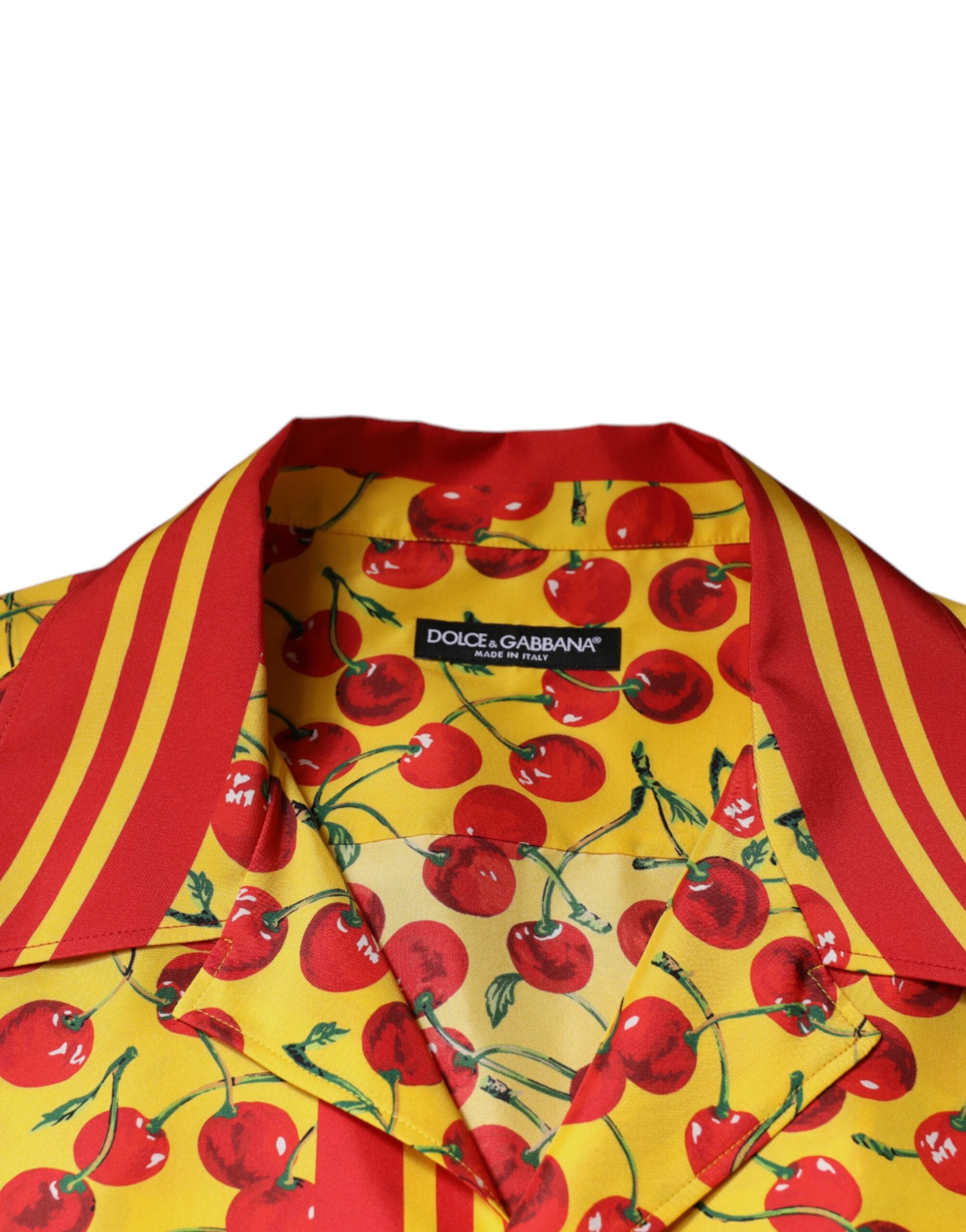 Dolce &amp; Gabbana Ежедневна копринена риза с жълто черешово копче