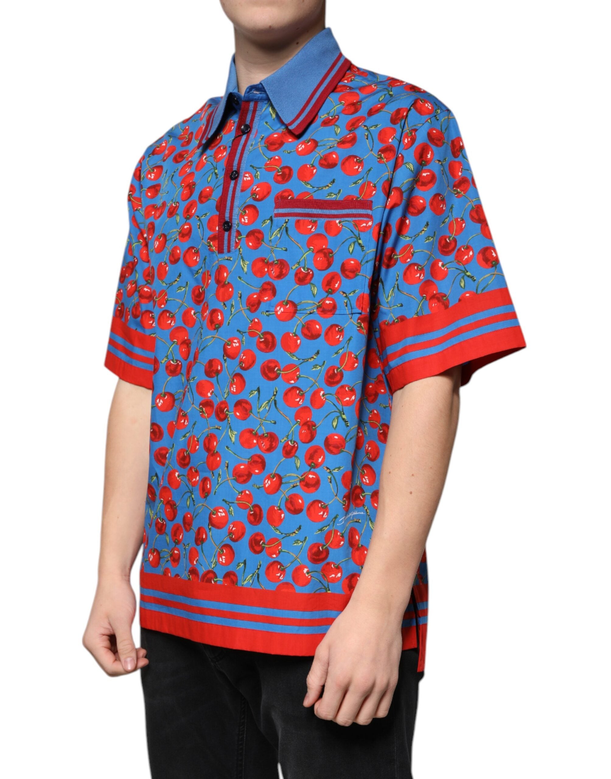 Мъжка поло тениска Dolce &amp; Gabbana Blue Cherry с памучна яка